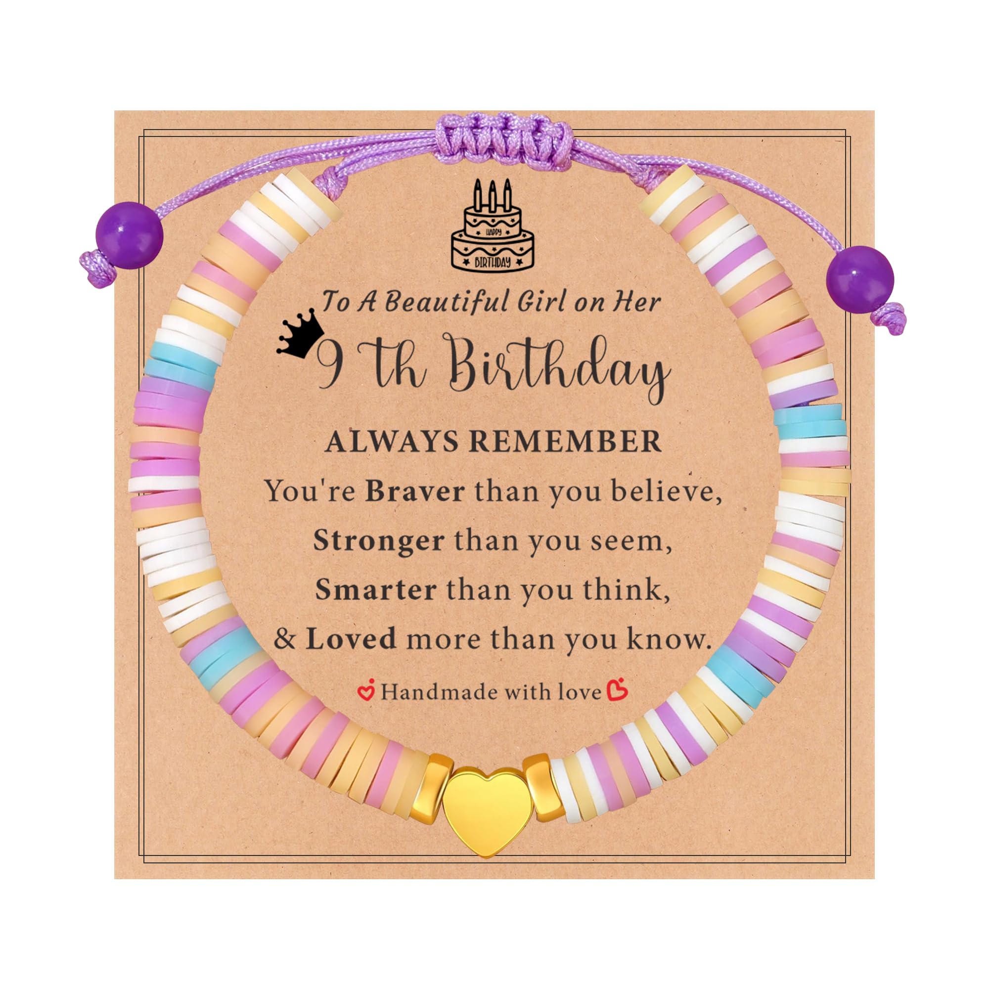 TAGOMEI Birthday Gifts for Girls Heart Charm Bracelets as 3 4 5 6 7 8 9 10 11 12 13 16 Year Old Girl Birthday Gift, Beaded Bracelets as Happy Birthday Gifts for Daughter Granddaughter Niece Sister