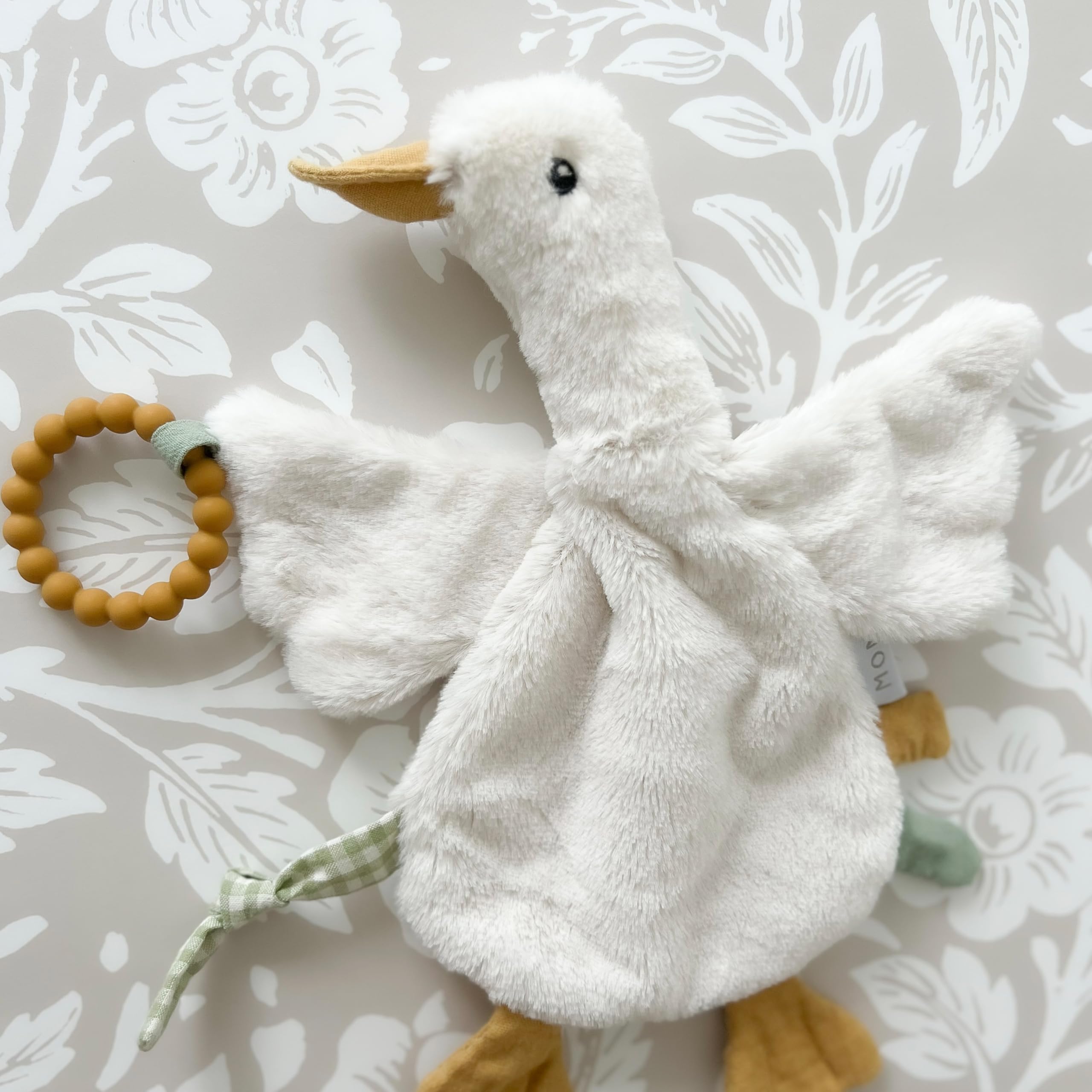 MON AMI PRU Goose Massaggiagengive Lovie | Coperta di sicurezza per bambini con massaggiagengive in silicone, morbido peluche Lovey per sollievo e comfort della dentizione