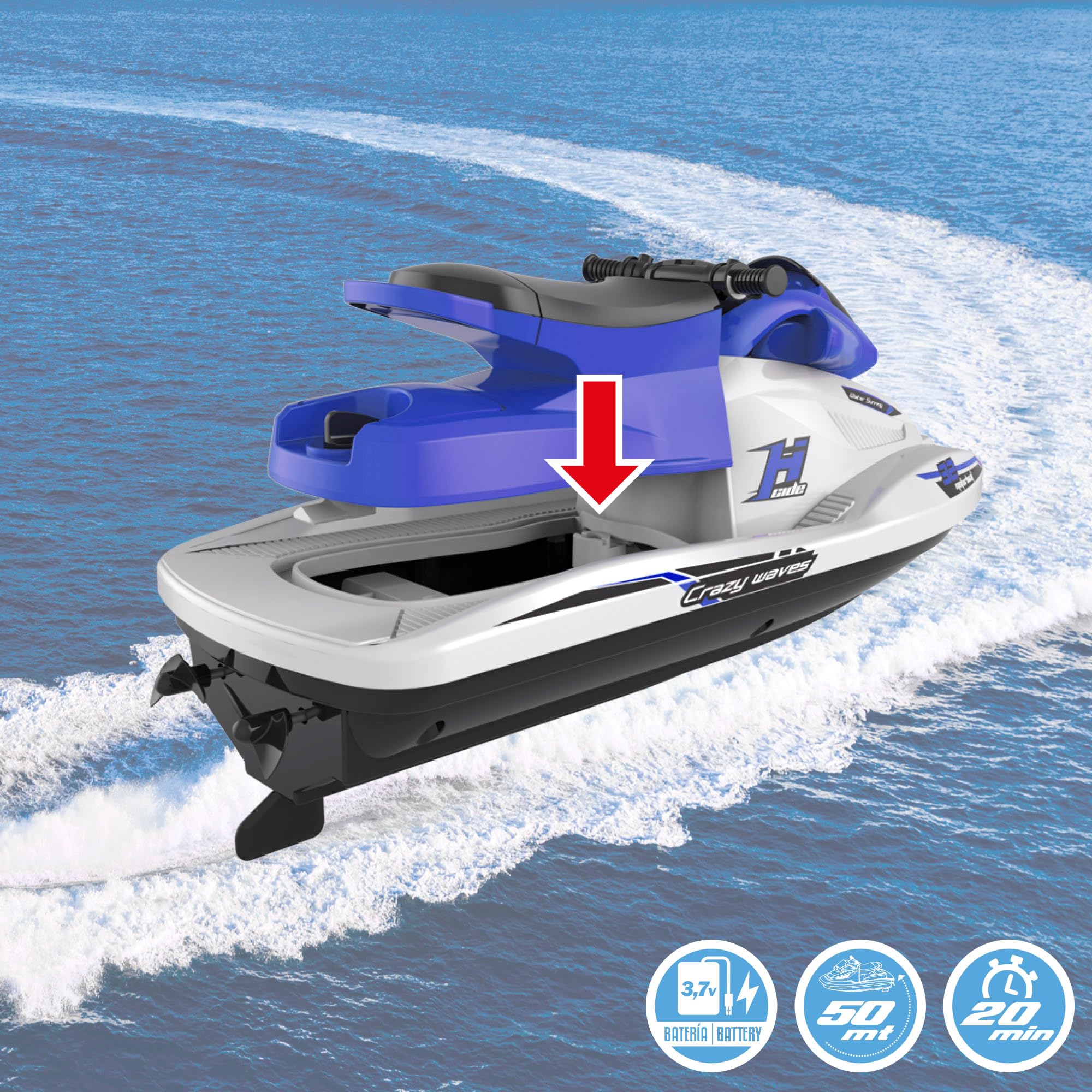 ColorBaby 49987 Motor Boat Moto de Agua teledirigida, Escala 1:47, Contiene 2 Piezas, batería incluida, Barcos teledirigidos, Moto de Agua RC, radiocontrol, Juguetes para niños