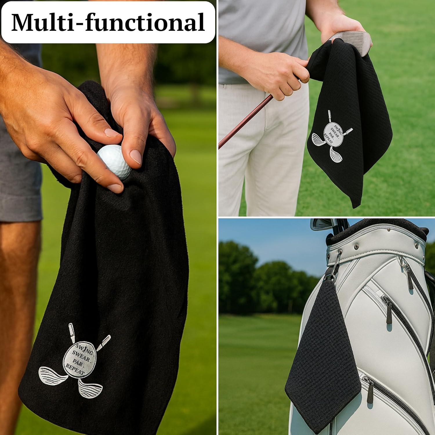 TRANDECA スイングスウェアパーリピートゴルフタオル、男性、夫、お父さん、ボーイフレンドへの面白いゴルフギフト &ndash; クリップ付