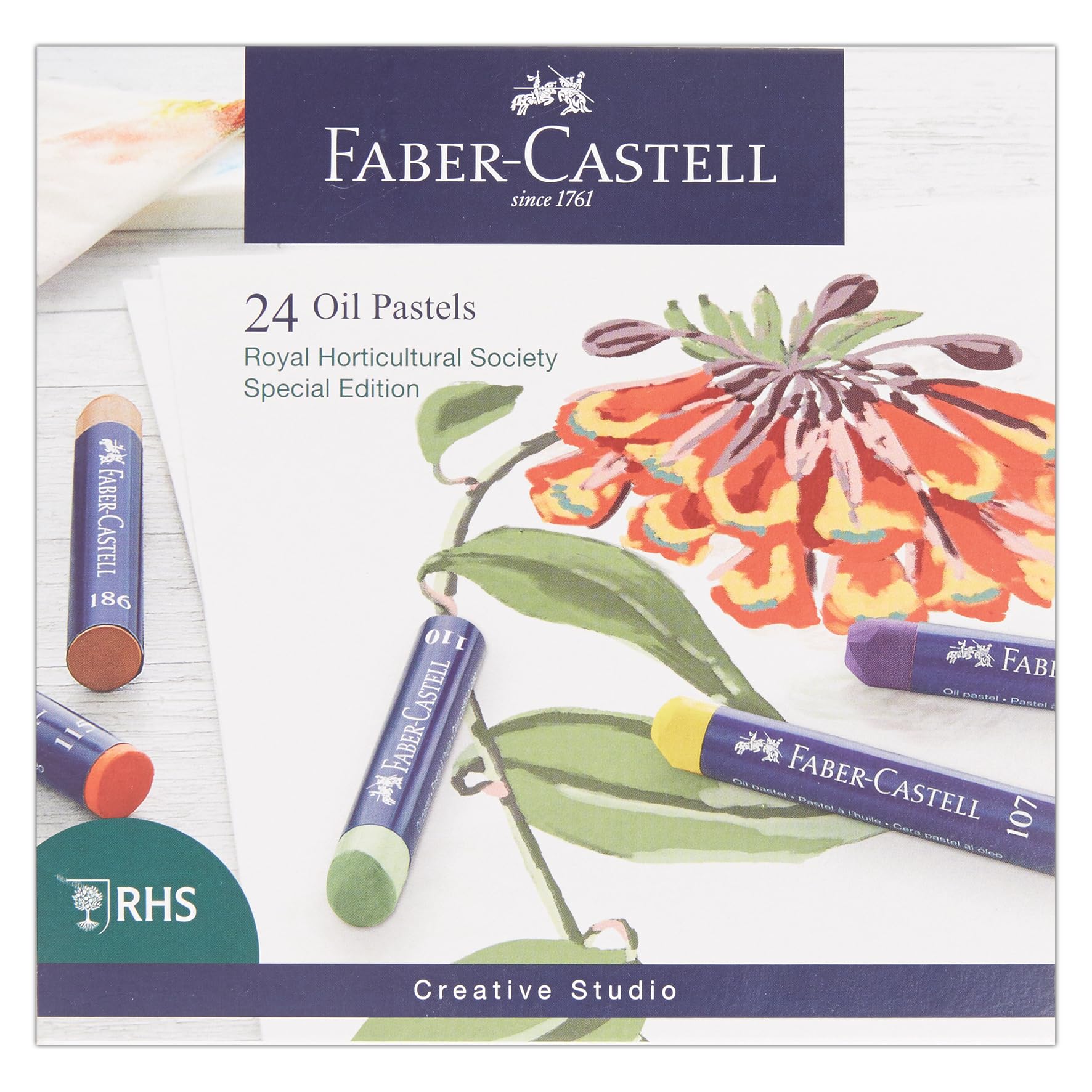 Faber-Castell Creative Studio Oil Pastels, RHS Special Edition Multicoloured, Set Of 24, for Art Craft, Drawing, Sketching