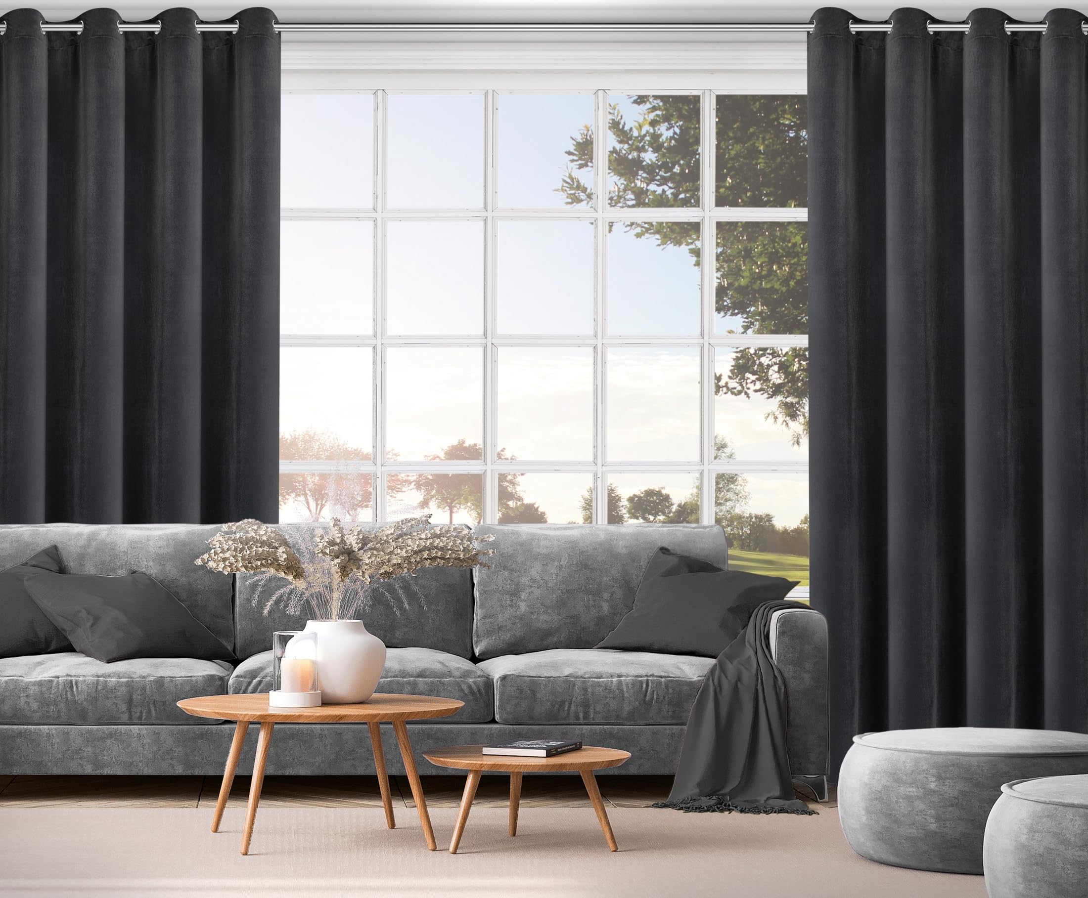Eurofirany Nita Rideau Occultant en Velours, 100% Opaque et Isolant Thermique, Rideau à Œillets pour Chambre et Salon, 140x250 cm – Noir