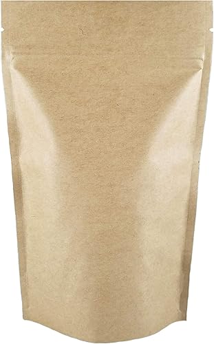 Miniatura 1 de Bolsa de pie Kraft con cremallera, muesca para almacenamiento de alimentos 5 x 8 x 2.5 pulgadas (4 onzas), 200 piezas