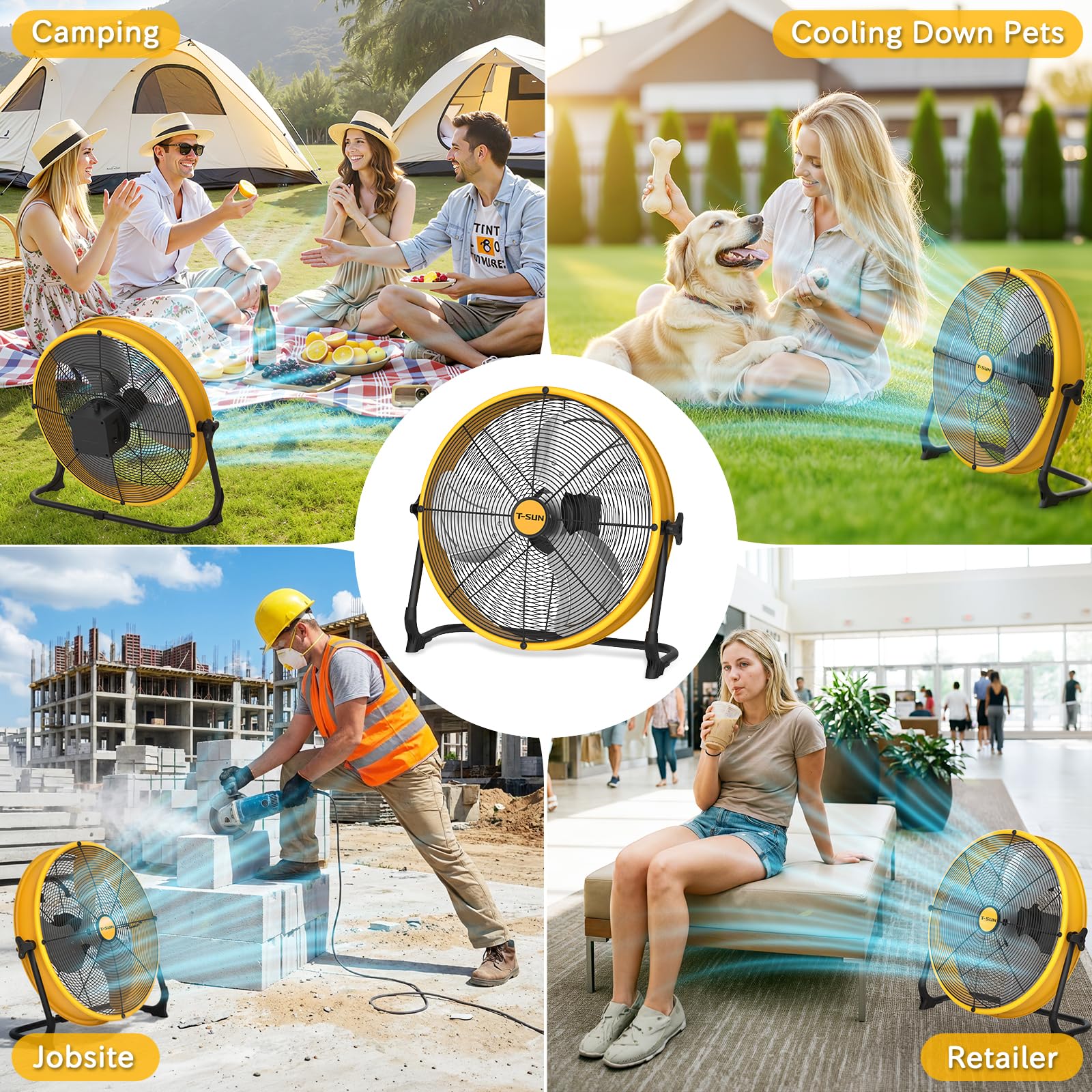 Ventilateur de Sol 40CM, Ventilateur Rechargeable avec 15600mAh, Portable Ventilateur sur Pied Silencieux, Réglage Continu de la Vitesse, Inclinable 360°, pour Garage, Rénovation, Camping, Chantier