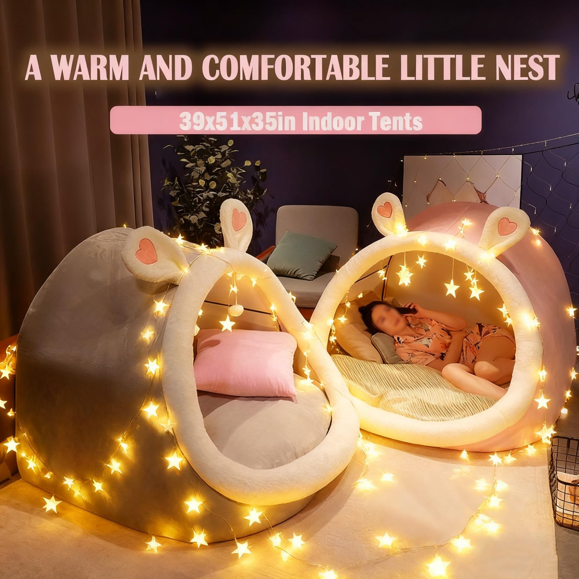 Tenda sensoriale oscurante, ultra morbida, pelosa, rilassante, portatile, con luci a LED(Grigio)