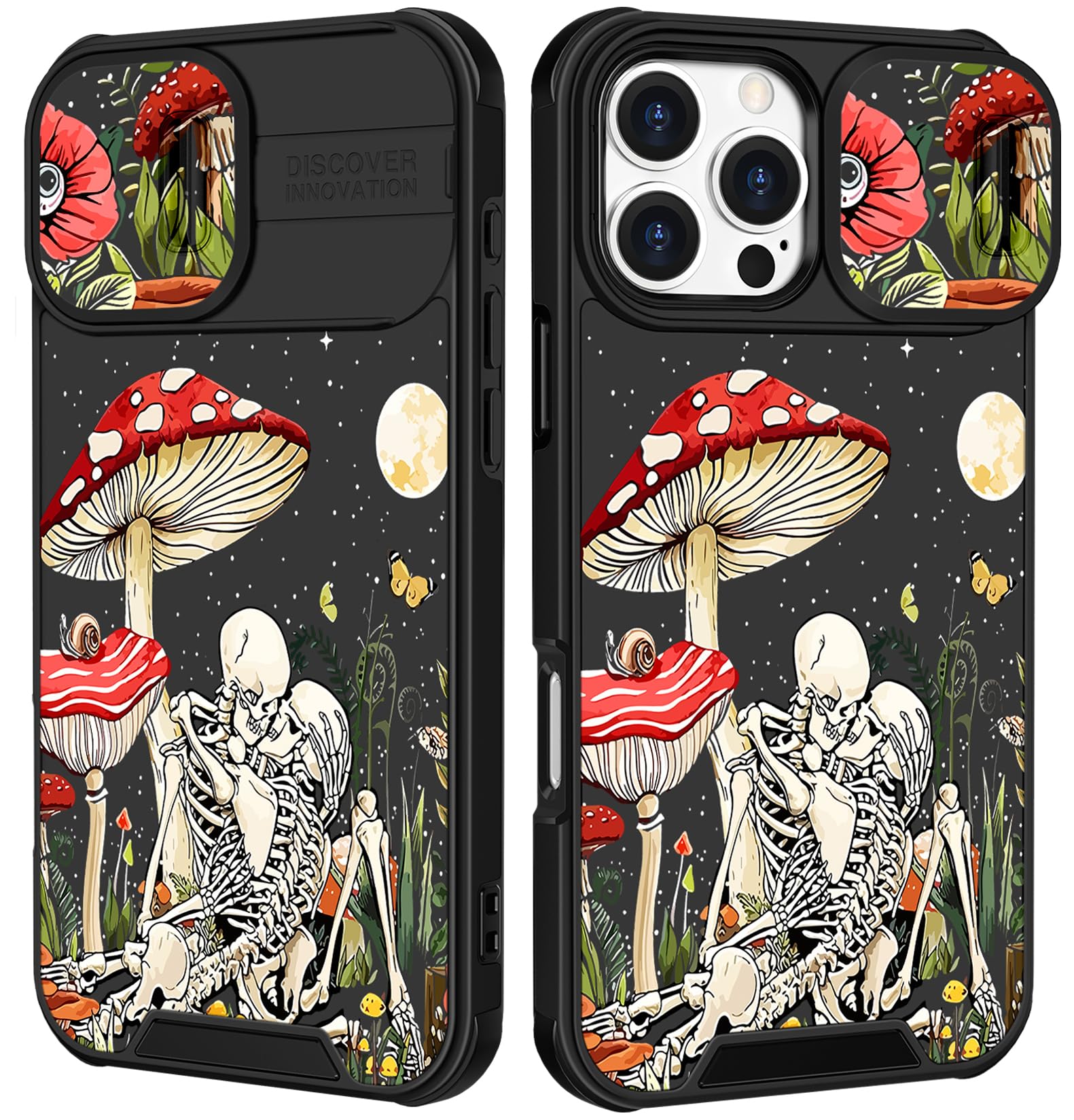 Funermei for iPhone 16 Pro Max Case - Women Girls Cute Phone Cover Girly Pretty Aesthetic Mushroom Skeleton Unique Design with Camera Cover Funda for Apple for iPhone 16 Pro Max