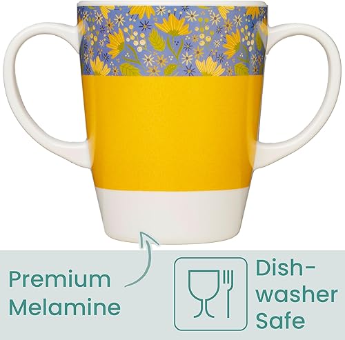Miniatura 4 de Taza de melamina con dos asas, capacidad de 13.5 fl oz14 onzas, ligera (4.44 oz), ayuda de movilidad para ancianos, demencia, agarre débil, manos