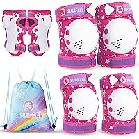Vista 12 de SULIFEEL Rodilleras de arcoíris y unicornio para niños, coderas, muñequeras con bolsa de cordón, juego de equipo de protección ajustable para niñas