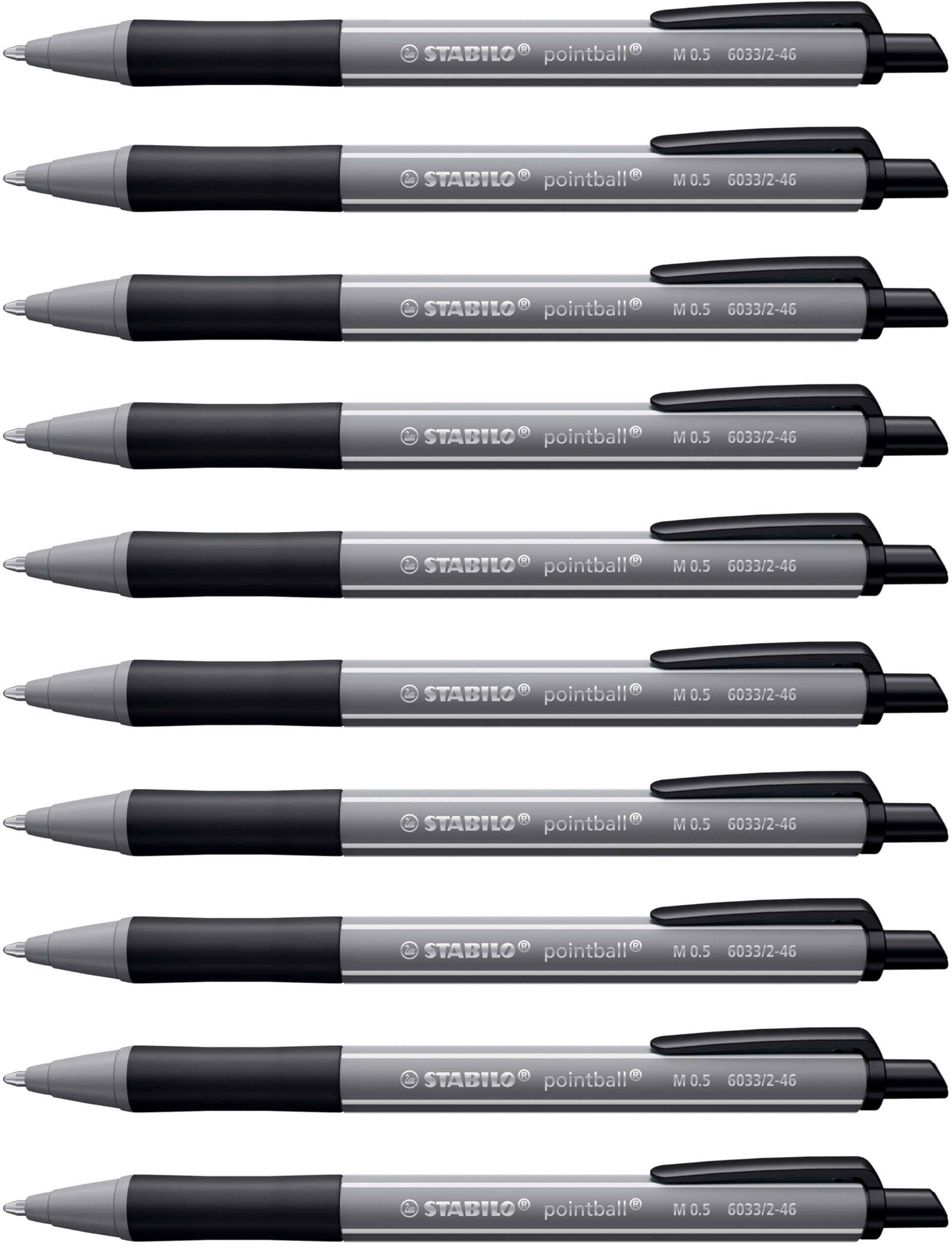 STABILO pointball colorful - Ballpoint Pen - Pack of 10 - Dark Grey with Black Ink