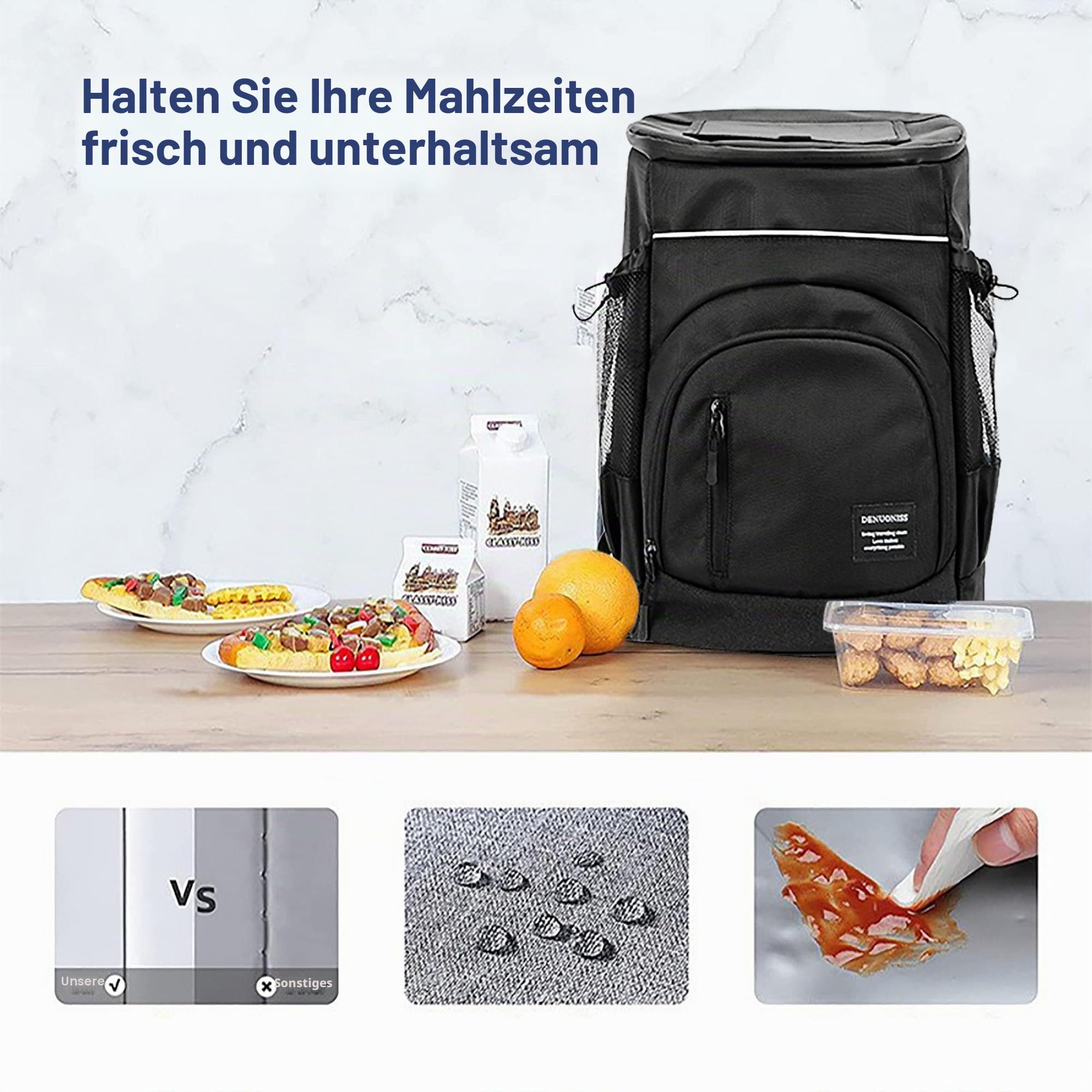 Kühlrucksack Picknicktasche Cooler Rucksack 30L Wasserdicht Cooler Rucksack Groß Isoliert Kühlrucksack 30L Camping Outdoor Reise Grill Wandern Heiße Mittagessen Tasche Schwarz/Orange