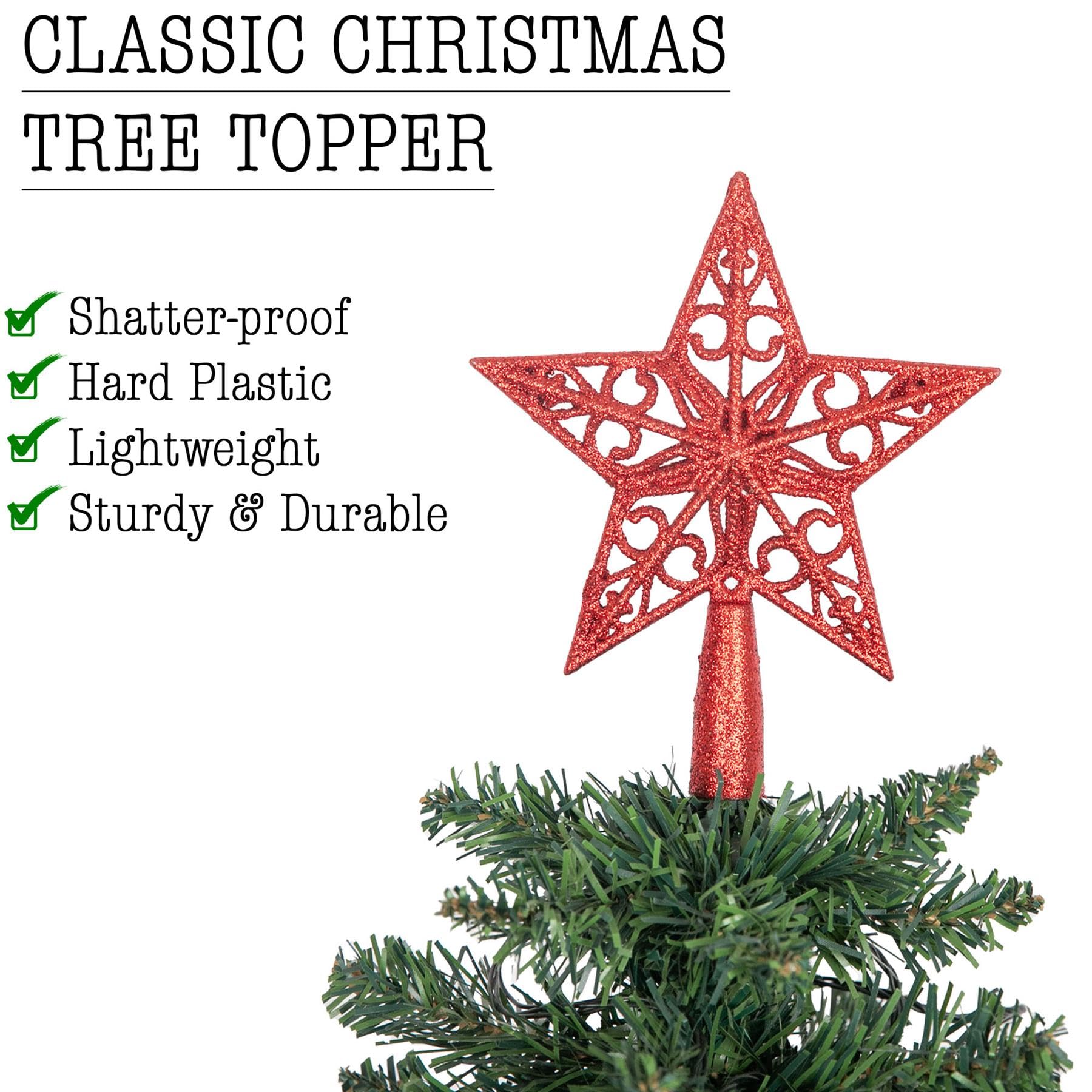 14.5cm Red Glitter Star Christmas Tree Topper Shatterproof for Christmas Tree Decorations Xmas Treetop Tree Crown Holiday Ornament - Image 4