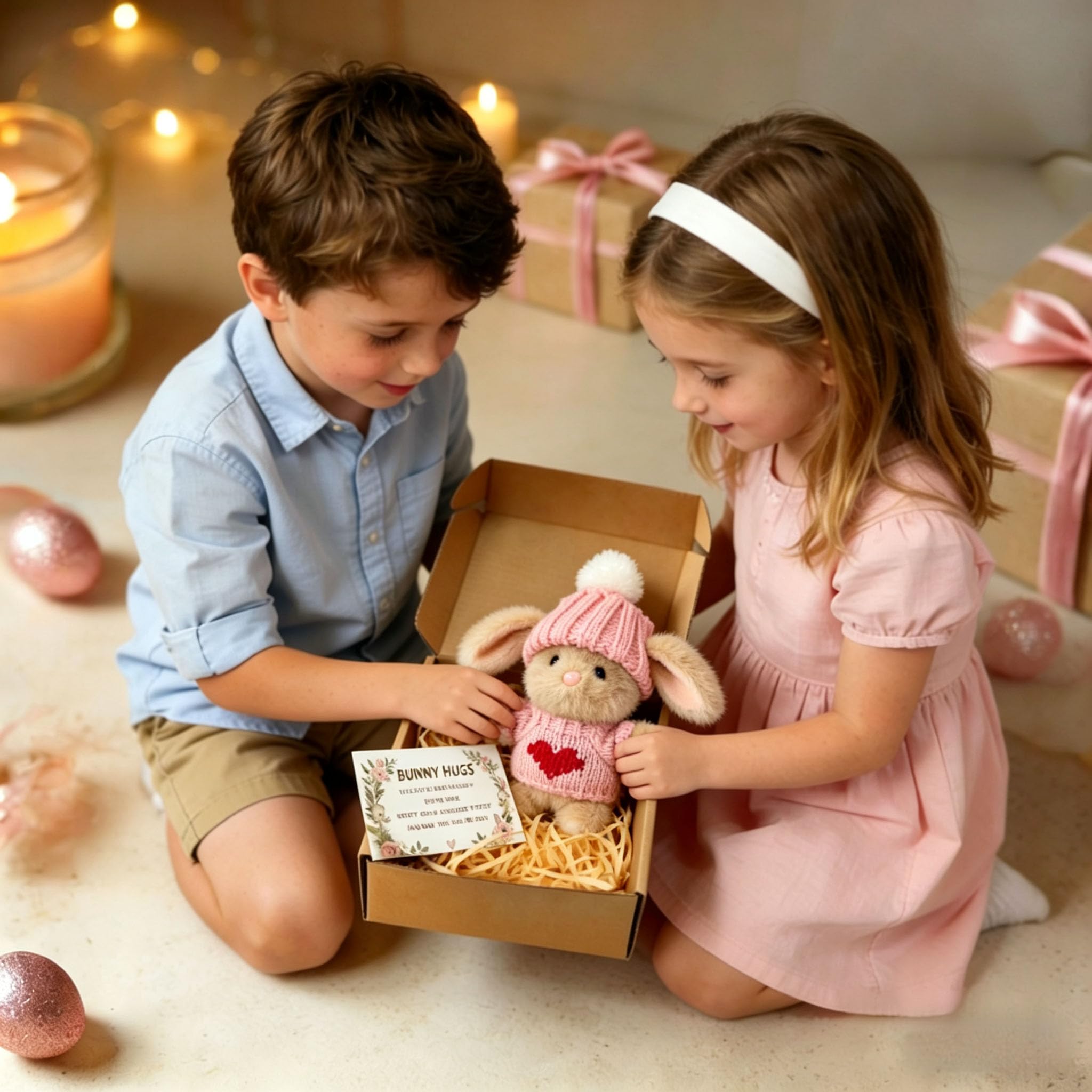 Handmade Mini Plush Bunny with Greeting Card, Soft Stuffed Rabbit, Gift Box for Birthday, Valentine's Day, for Kids and Adults (Blush Pink) — view 5