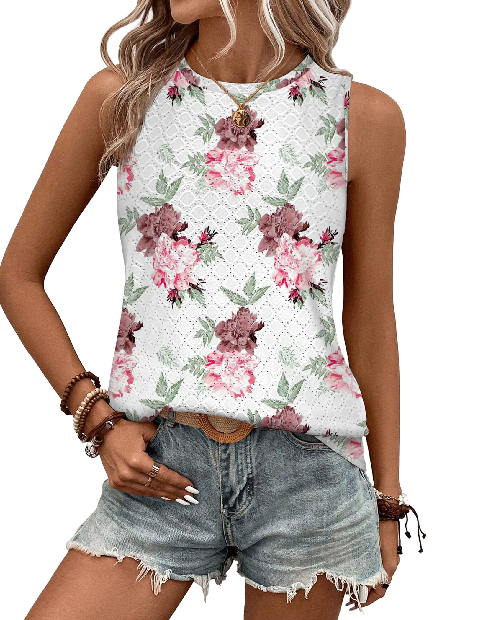 Zeagoo Tank Top Damen 2026 Sommer Ärmellose T Shirt Rundhals Blusentop Leicht Elegante Oberteile Basic Top S-XXL