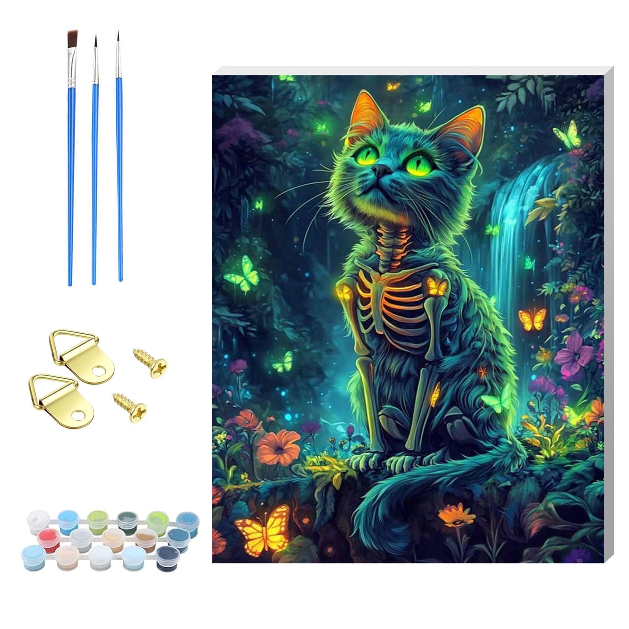 Formeyart DIY Paint by Number for Adults,Wooden Framed Painting Kits for Adult,Easy Color by Numbers Acrylic,Small Paint by Number Canvas Crafts Watercolor for Beginner Room Decor (cat)