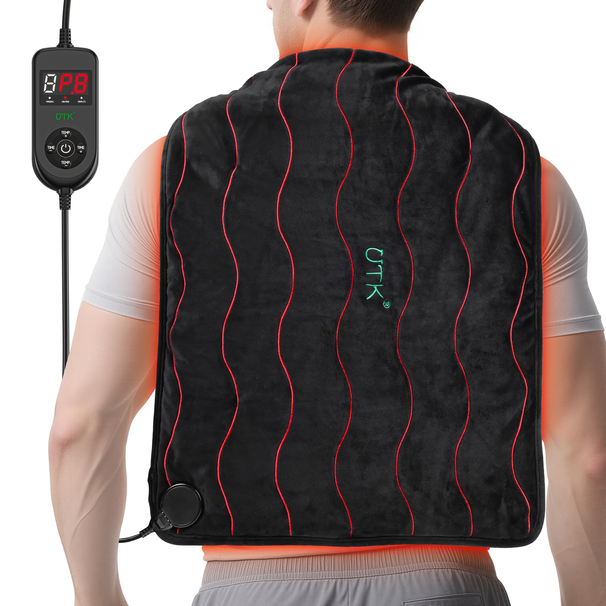 UTK Almohadilla térmica grande por infrarrojos lejanos para aliviar el dolor de espalda, almohadillas térmicas eléctricas XL con turmalina para cuello y hombros, calambres menstruales, regalos para
