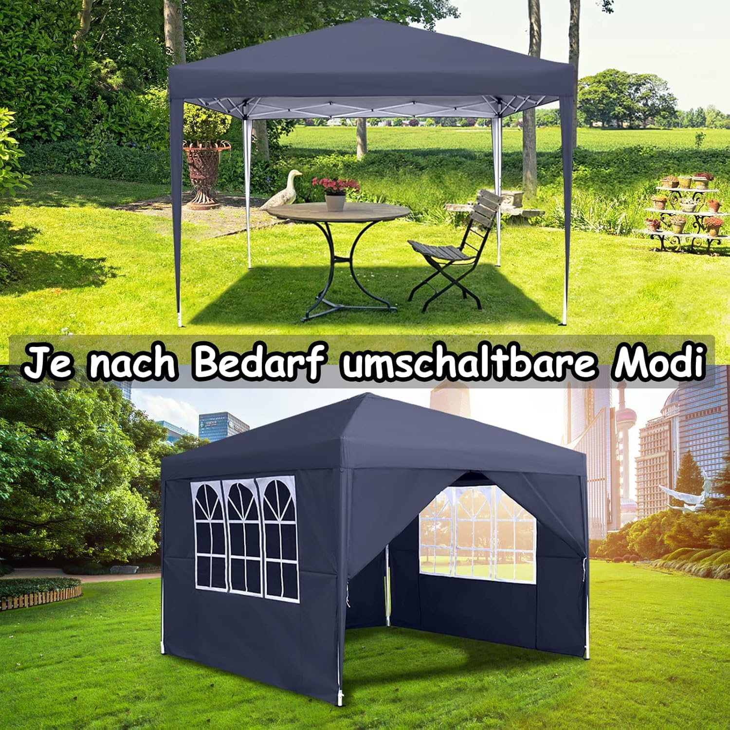 FIVMEN Pavillon 2,5x2,5m Faltpavillon mit Seitenteilen und Fenstern und Tragetasche Faltzelt Polyester UV Schutz Faltbar Partyzelt Wasserdicht Windschutz Gartenpavillon Zelt, Type C (Anthrazit)