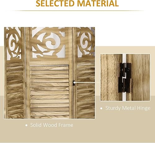 Miniatura 4 de HOMCOM Divisor de habitación de 4 paneles, pantallas de privacidad plegables portátiles de madera de 5.5 pies de alto, separadores de pared de