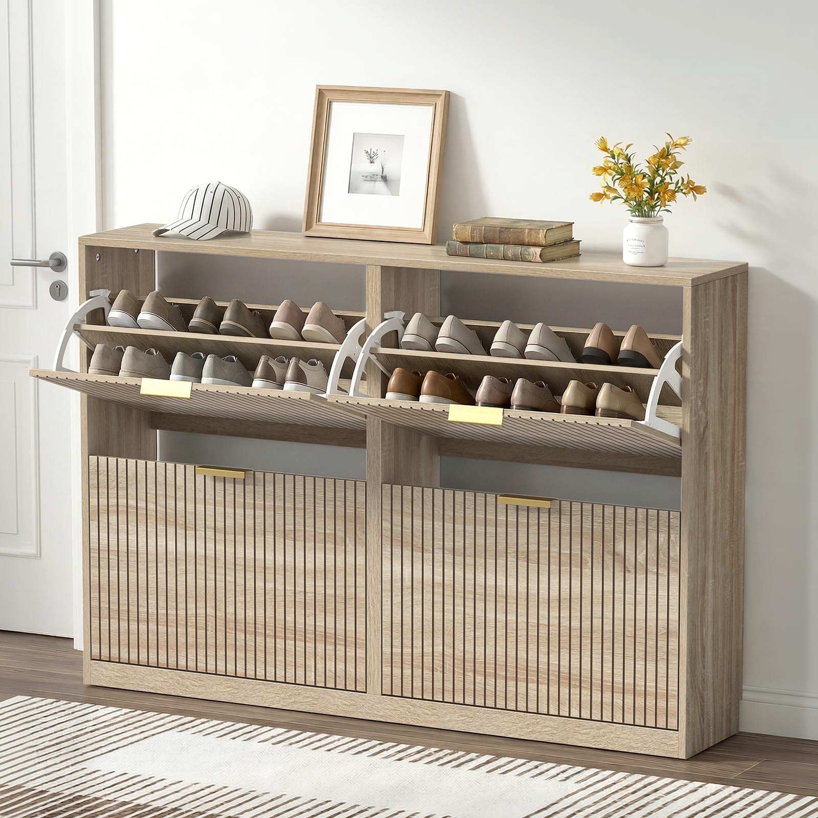 Meuble à Chaussures Entrée avec 4 Portes, Armoire Chaussures pour 24 Paires