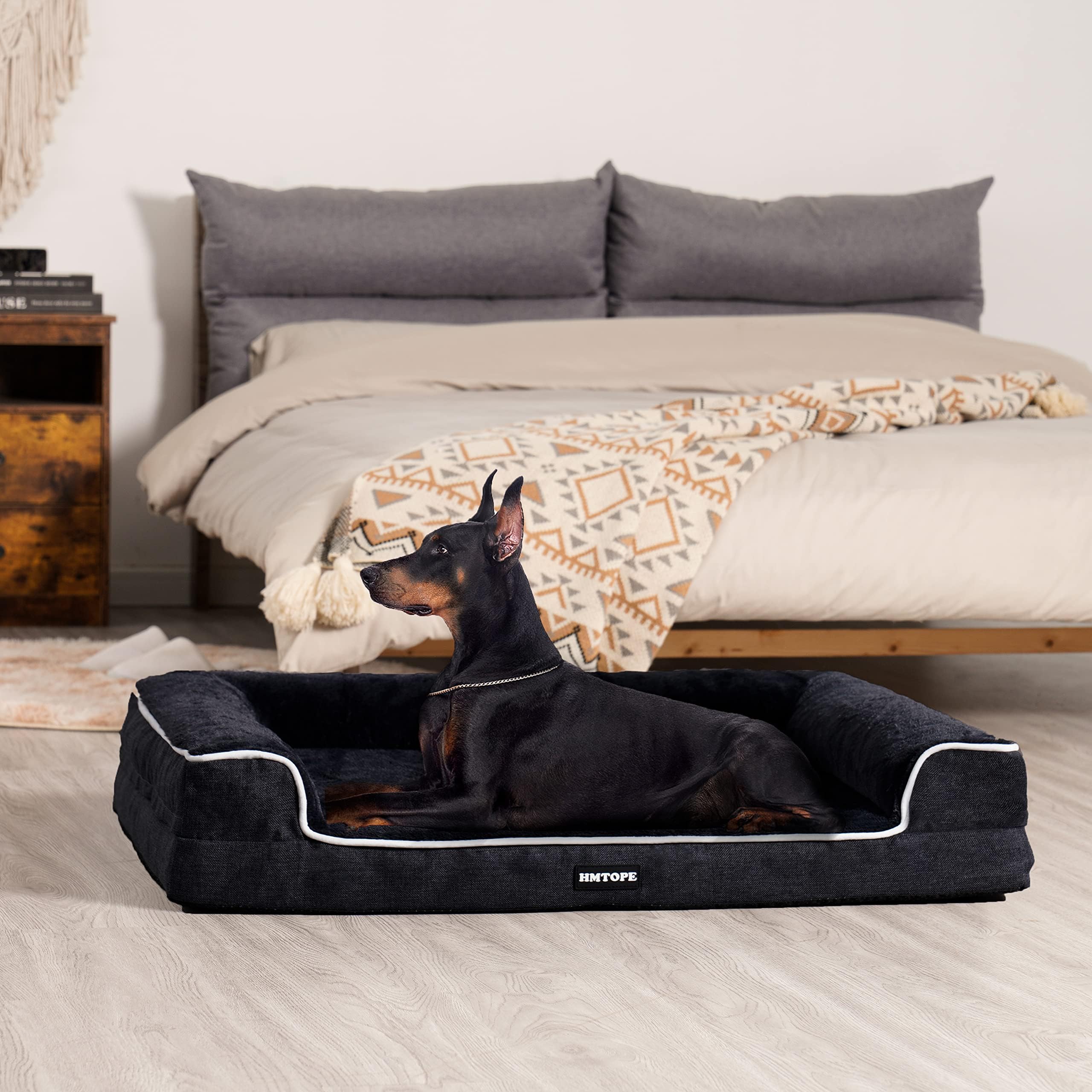 HMTOPE Orthopädisches Hundebett, Hundesofa, hohen Rand, Hundekissen, Hundekorb, Abnehmbar und waschbar, Grosse Hunde & MittelgroßeHunde-120x85x22cm, Grau