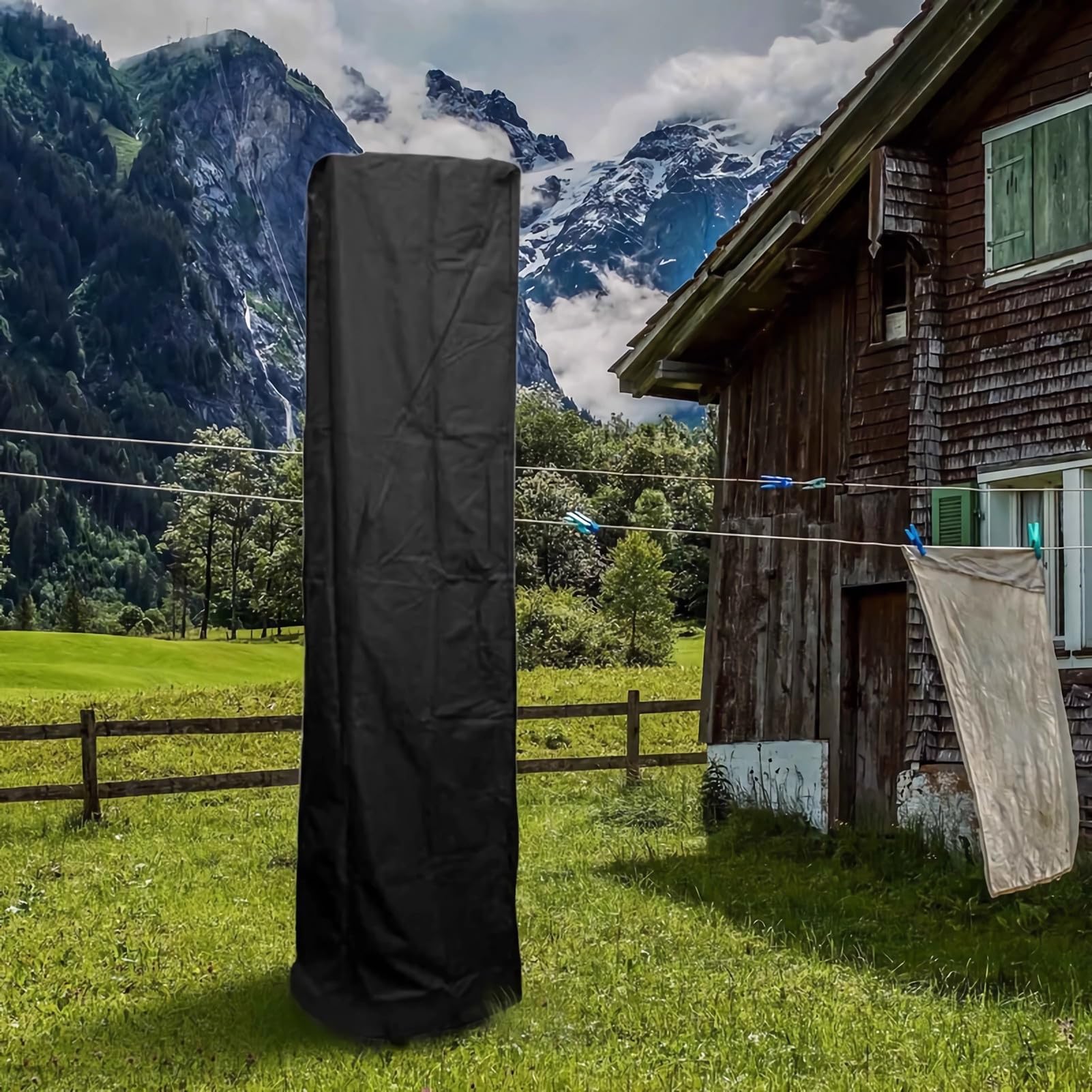 Heizstrahler Abdeckung, Atmungsaktives Oxford Schutzhülle für Terrassenheizer, Wasserdicht Heizpilz Abdeckhaube, für Pyramidenförmigen Freistehenden Terrassenheizstrahler Schwarz (221x61x53cm)