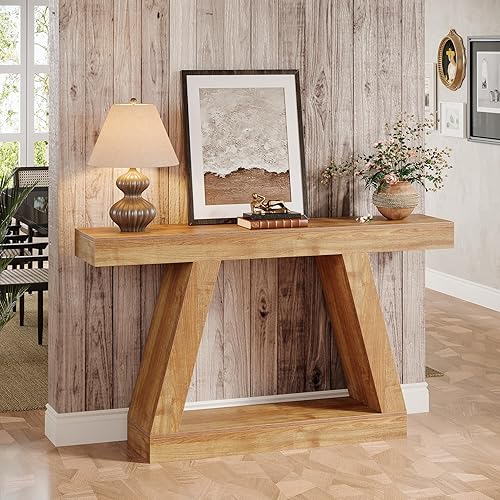 Miniatura 5 de Tribesigns Mesa consola de granja, mesa de sofá rústica de 55 pulgadas con almacenamiento, mesa de entrada de madera industrial para pasillo, sala