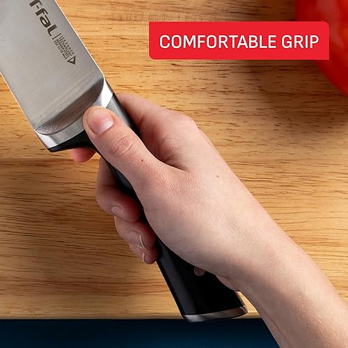 Miniatura 4 de T-fal Ice Force - Juego de cuchillos de cocina de acero inoxidable alemán y bloque de madera, 8 piezas, afilado de larga duración, alta precisión de