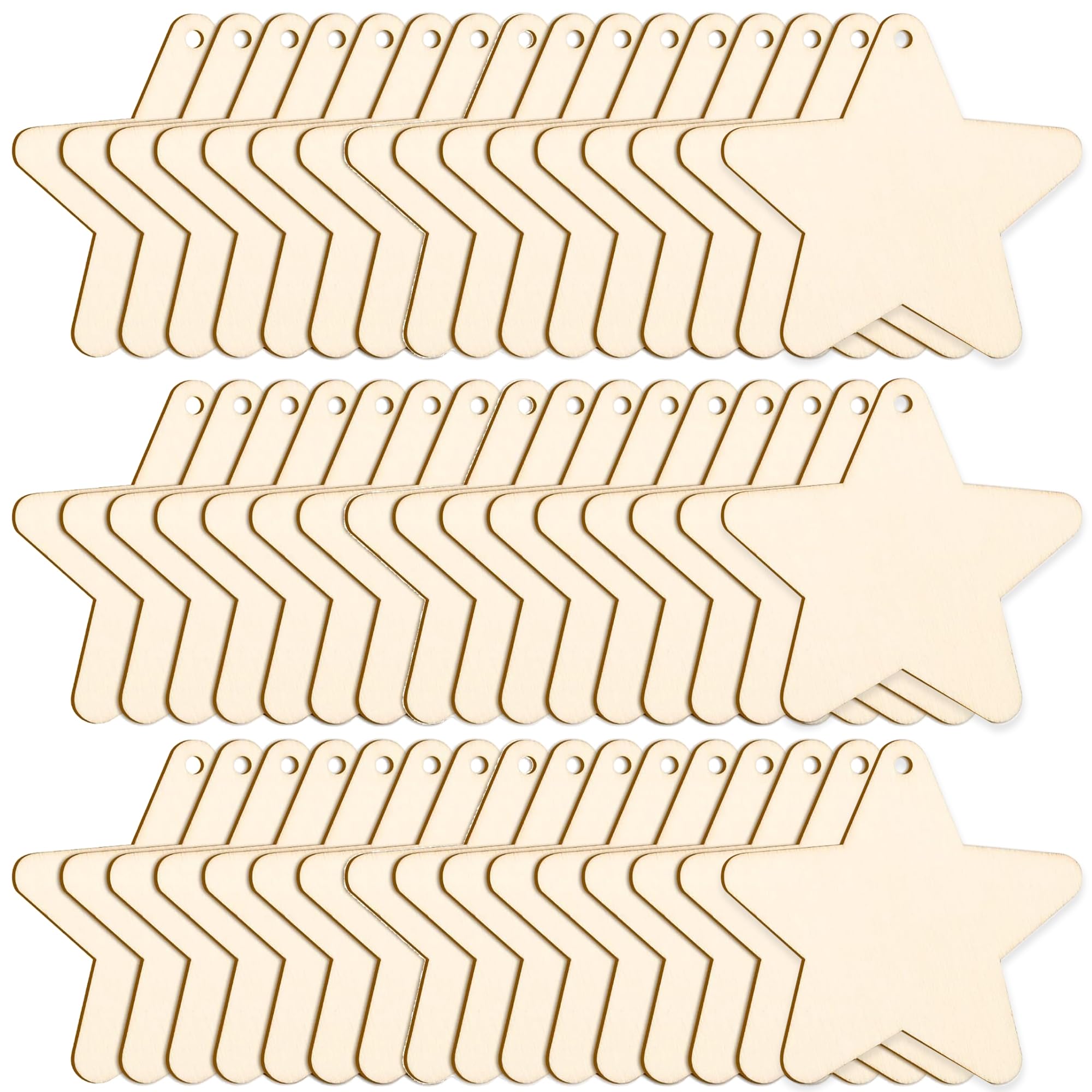 WedDecor Blank Star Shaped Wooden Cutouts, Unfinished Star Embellishments with Holes, Ideal for DIY Crafts, Holiday, Birthdays and Valentine’s Day Decorations, Pack of 100