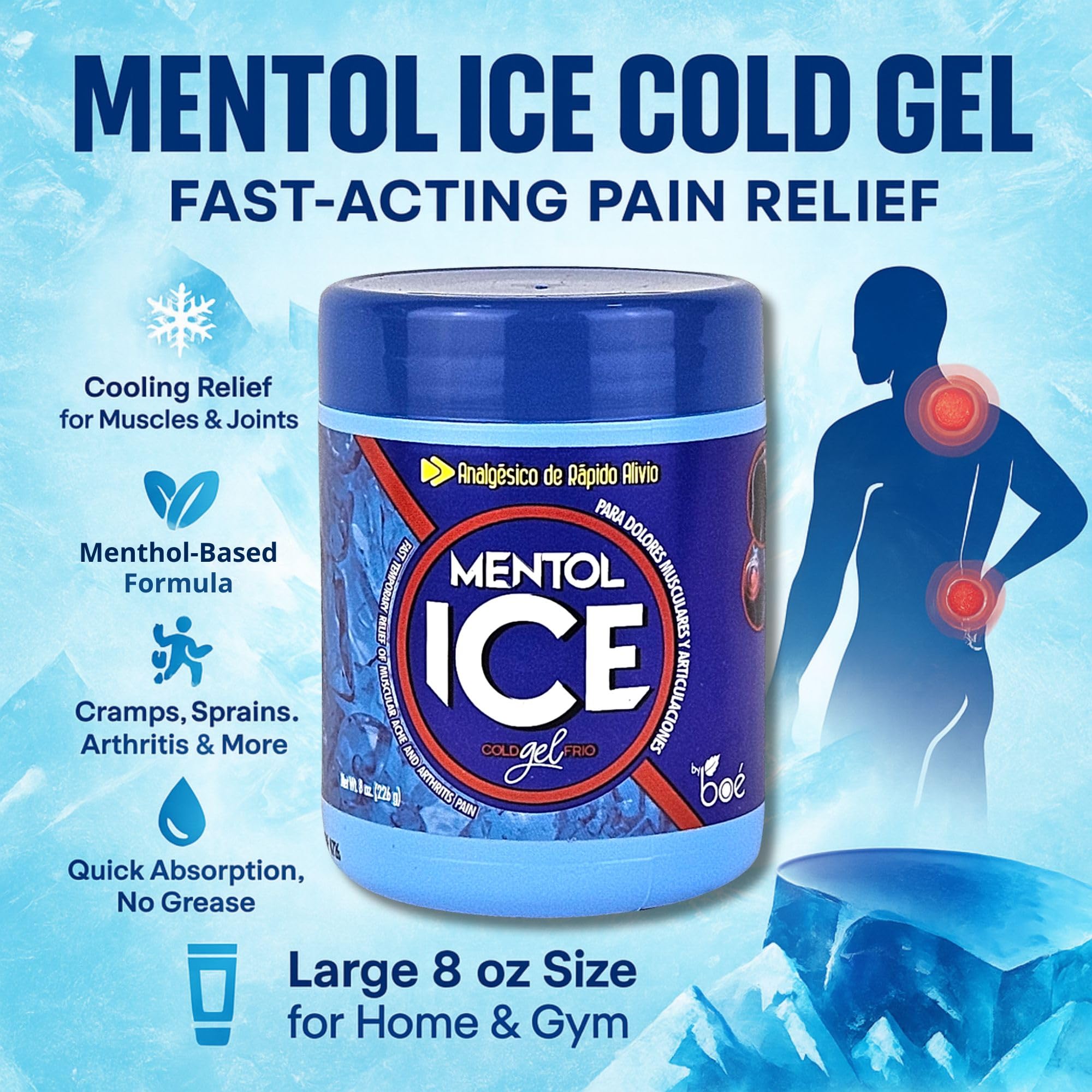 Mentol Ice Cold Gel – 8 oz Pain Relief Gel for Muscles & Joints – Fast-Acting Analgesic for Arthritis, Back Pain, Cramps, Sprains & Headaches – Non-Greasy & Quick Absorption — Amazon image 2