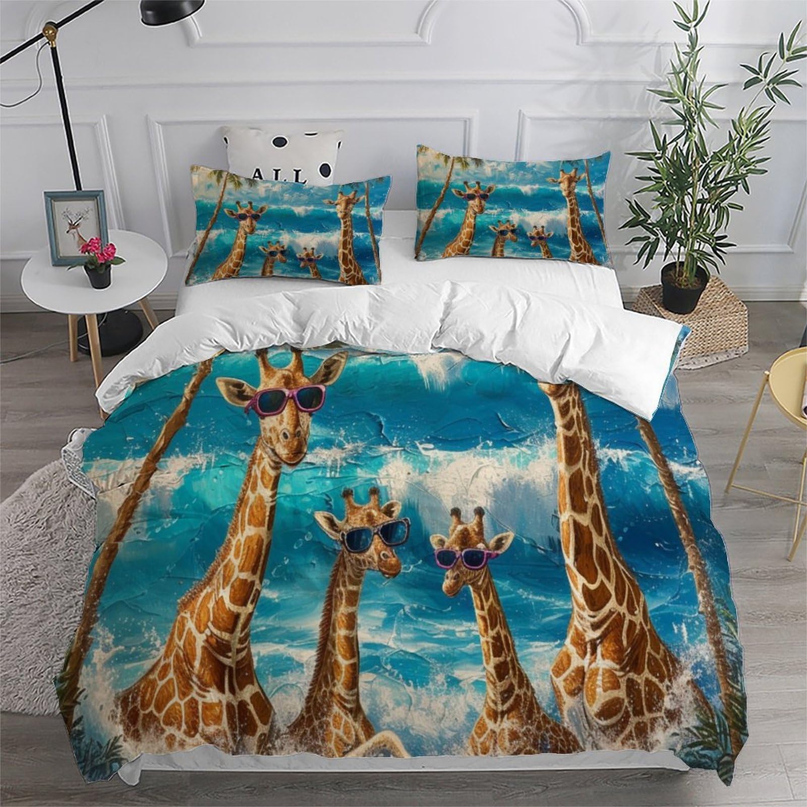 Spiaggia Giraffede Ropa De Cama 3D Niños 3 Piezas Microfibra 2 Funda De Almohada CremalleraSuper King（260x220cm）