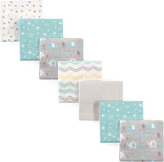 Luvable Friends 7-Pack Baby Flannel Receiving Blankets Elephant Print 100% Cotton Unisex Soft Versatile