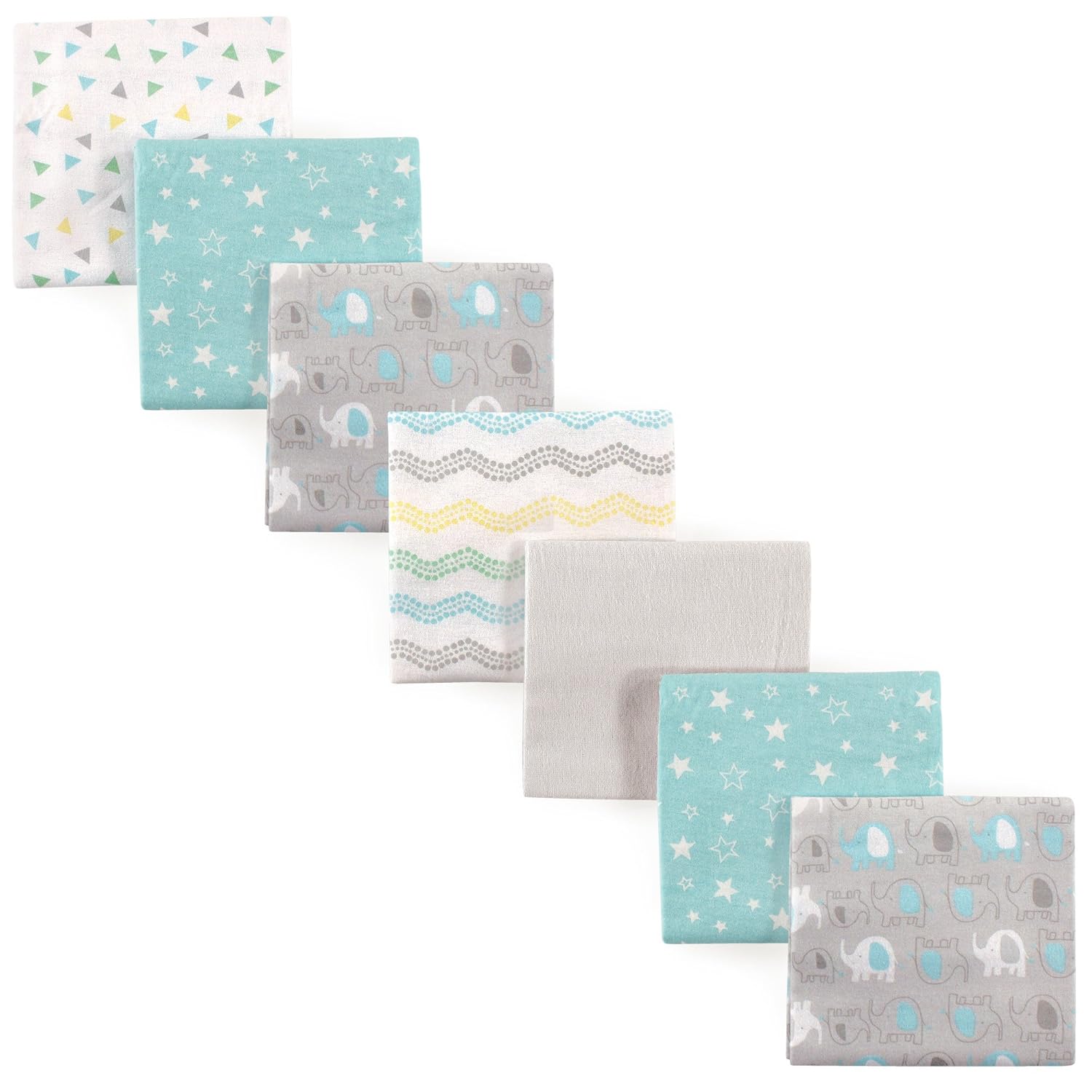 Luvable Friends 7-Pack Baby Flannel Receiving Blankets Elephant Print - 100% Cotton, Soft Multi-Use Newborn Essentials