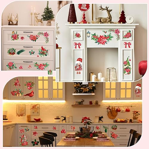 Miniatura 6 de BBTO 12 hojas de calcomanías navideñas para manualidades y muebles, calcomanías de transferencia de pájaros clásicos florales para muebles en casa,