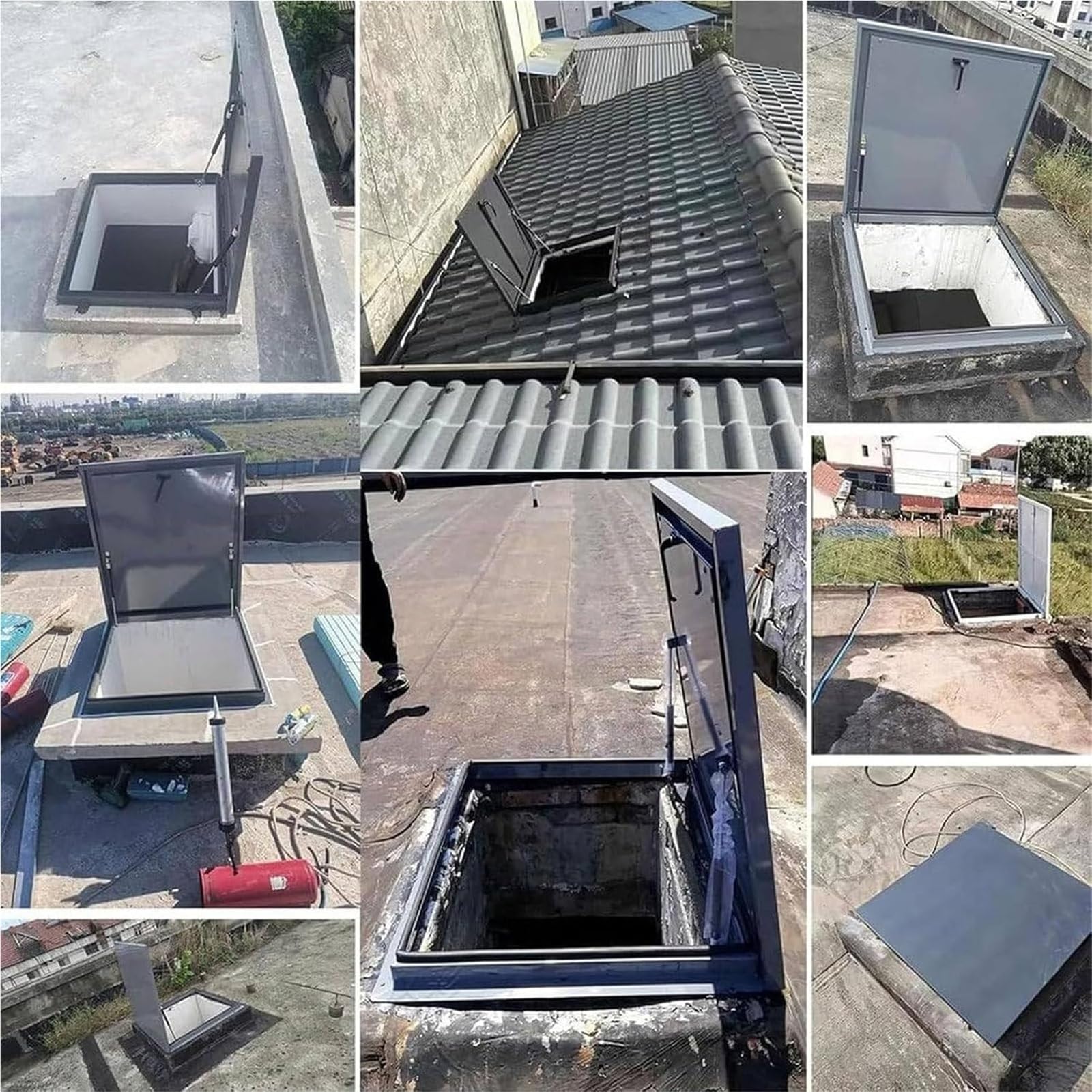 Trappe de toit en métal galvanisé imperméable - Couvercle de sortie de sous-sol sécurisé - Poignée verrouillable pour accès au toit et sécurité