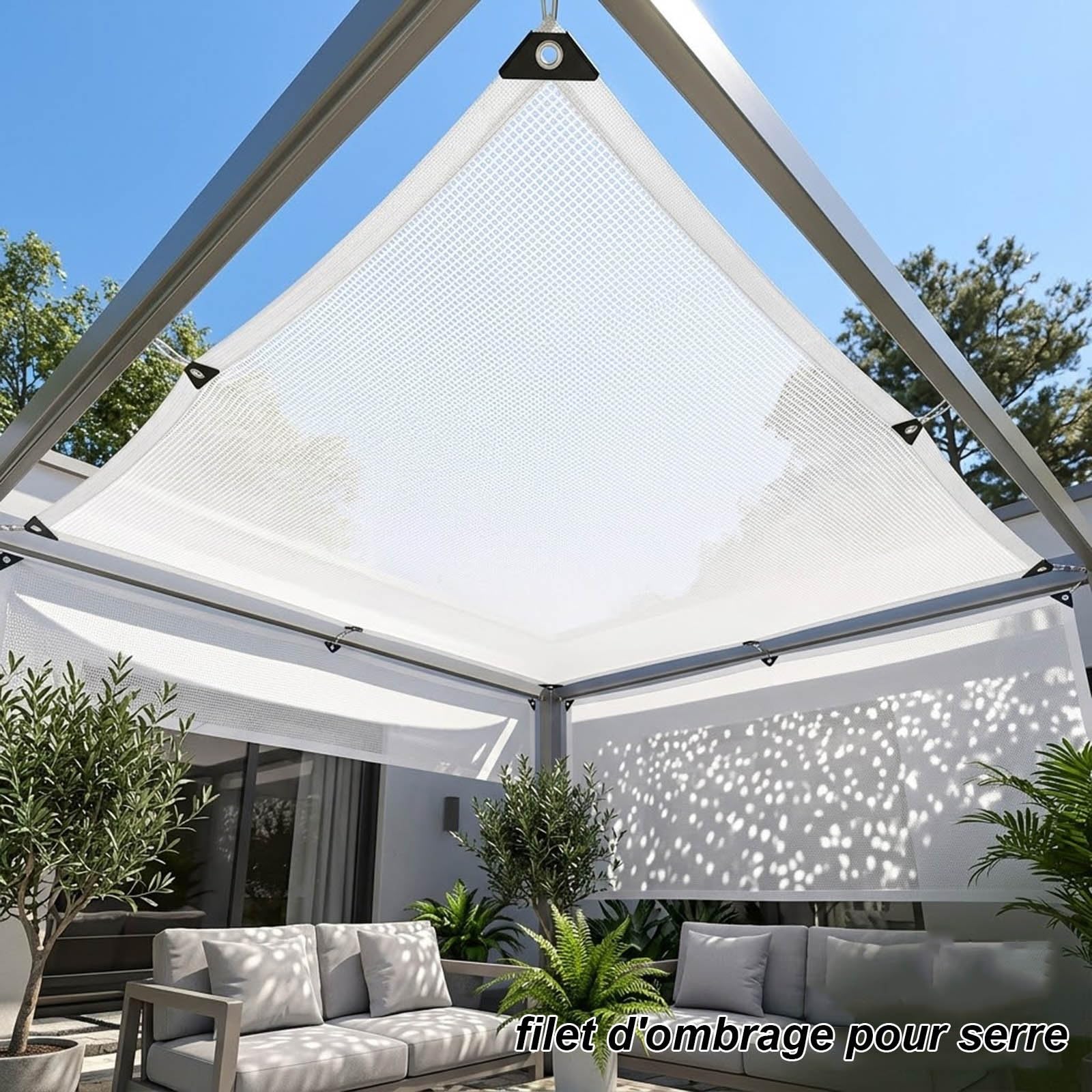 Filet D'ombrage 50% Blanc avec Œillets, Toile Ombrage Respirant Anti-UV