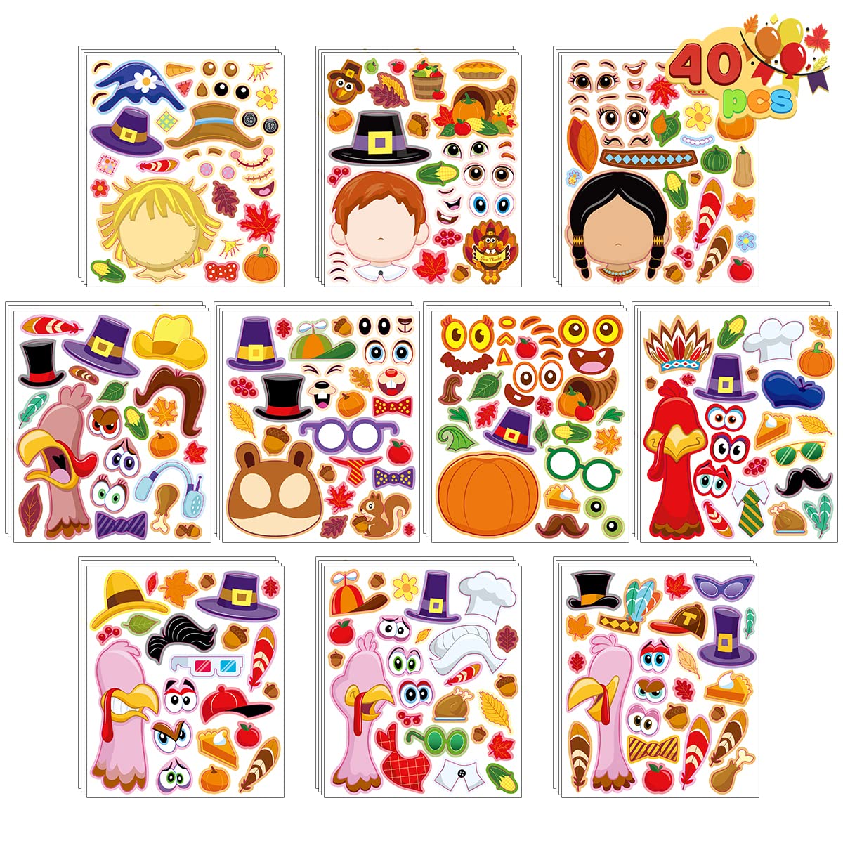 JOYIN 40 Pcs Thanksgiving Crafts Make A Turkey Sticker Make A Face Sticker Sheets Make Your Own Characters Thanksgiving Game Holiday School Classroom Prizes Party Favor Supplies