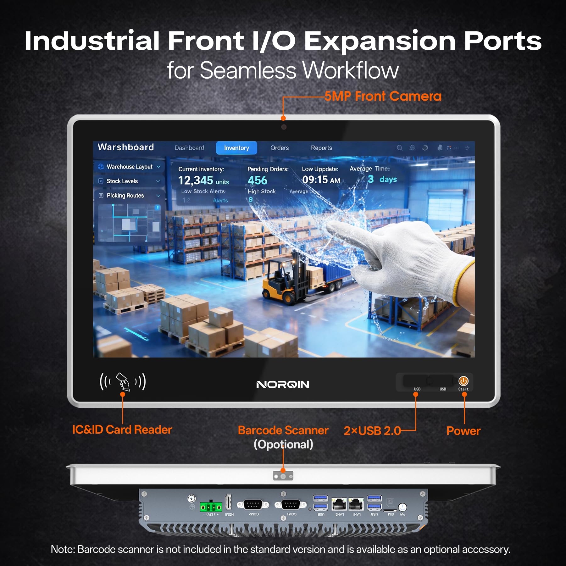 15" Panel PC Industriale Fanless IP65 - Pannello Computer All-in-One Capacitivo Touchscreen,Windows 10 Pro,Fotocamera,Lettore ID/IC Frontale per Linea di Produzione(Intel J6412,8G+128G)