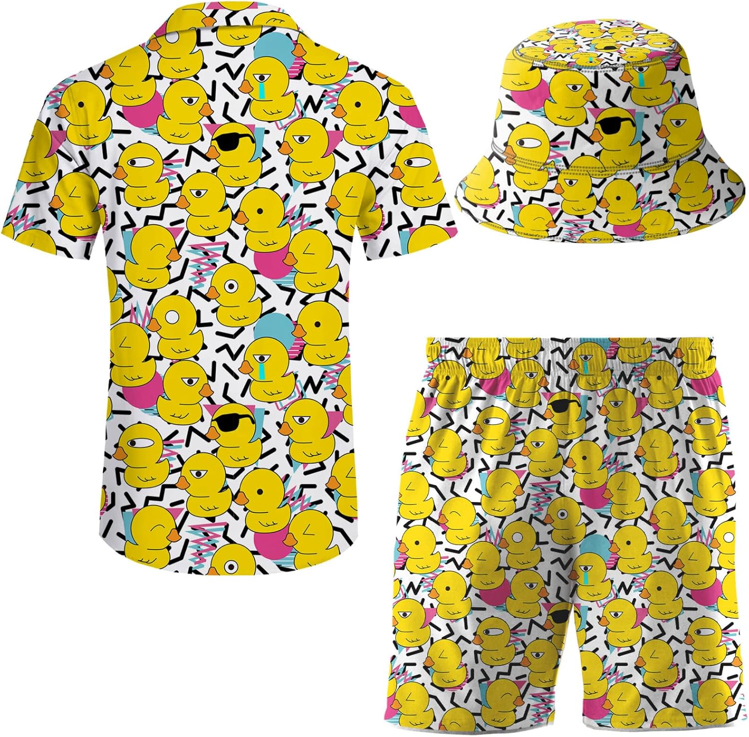 Men's 2 Piece Tracksuit Hawaiian Shirt Shorts Button Down Shirt and Shorts Sets with Bucket Hats image 2