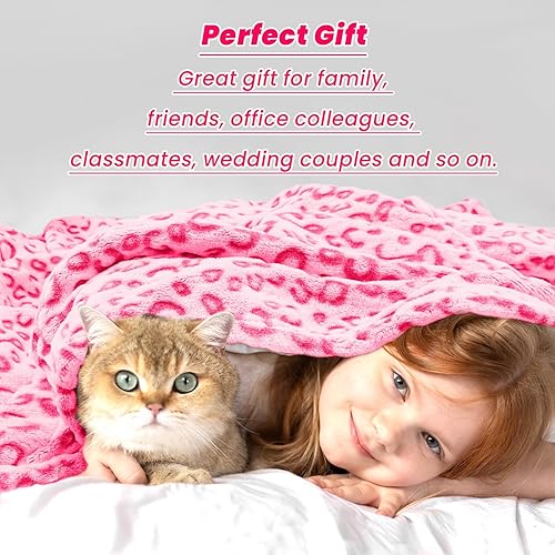 Miniatura 5 de Manta Cálida Rosa de Forro Polar Suave con Estampado de Leopardo Manta Mullida con Estampado de Guepardo Rosa Intenso Mantas para Cama Sofá Sillón