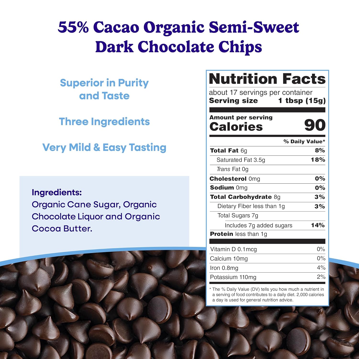 PASCHAPascha Organic Allergen-Free Semi-Sweet Dark Chocolate Chips 55 Percent Cacao 8.8 Ounce Pack of 6 (Total 52.8 Ounce)