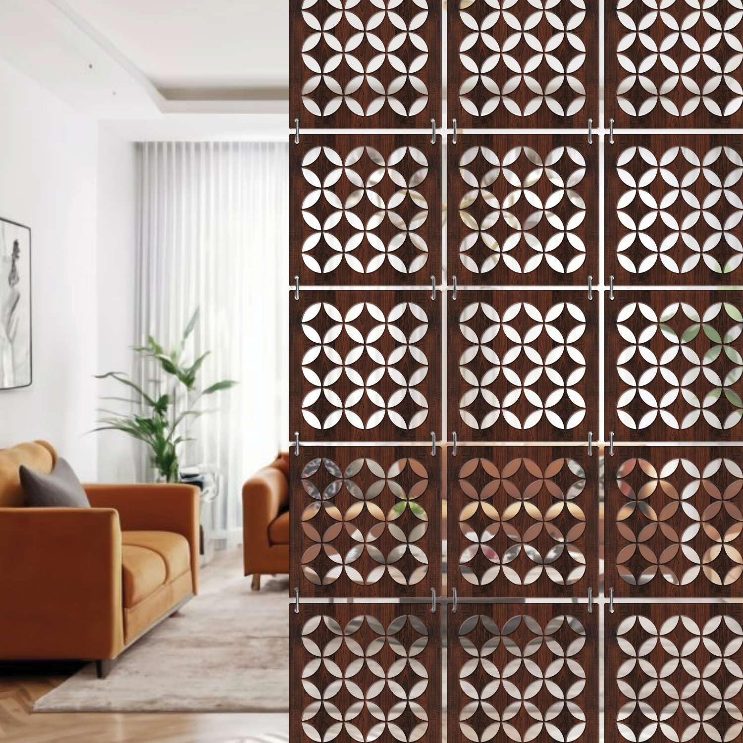 RANDOM 12-Piece Hanging Room Divider with Hooks Modern Decorative Partition Panels for Bedroom Living Room Dining and Pooja Ghar (RSD-4137)-image-15