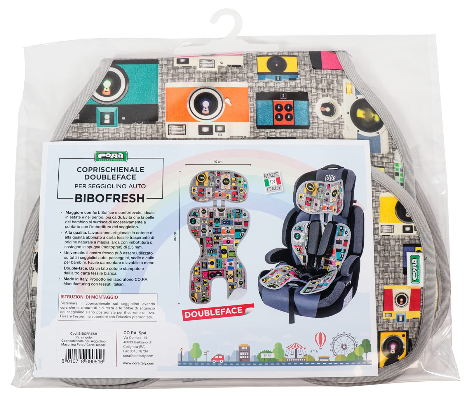 BIBO Fresh - Funda de Asiento Reversible de Verano, antisudor y Transpirable para Asientos de Coche y cochecitos. Material Fresco y práctico Fabricado en Italia. Papel Textil y algodón