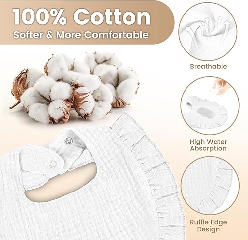 Miniatura 2 de Oiomniv Muslin Baby Bibs, 6-Pack Bandana Drool Bibs Soft Cotton Adjustable Unisex Newborn, Toddler for Drooling Teething