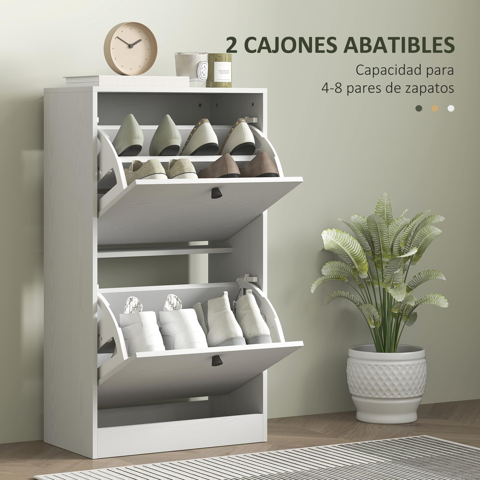 HOMCOM Zapatero Estrecho con 2 Puertas, Zapatero Entrada Recibidor con Estantes Ajustables, para 8 Pares de Zapatos, 47x26x85 cm, Blanco Veteado
