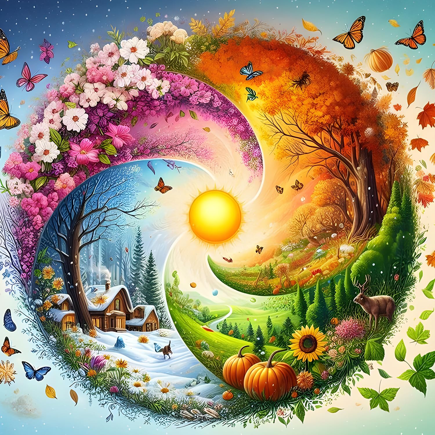 DPHERO Four Seasons Diamond Painting Kits for Beginners Adults,5D DIY Butterfly Diamond Art Kits,Round Full Drill Tai Chi Diamond Painting Art,DIY Painting by Numbers Diamond Art Painting 12x12 inch — image 1