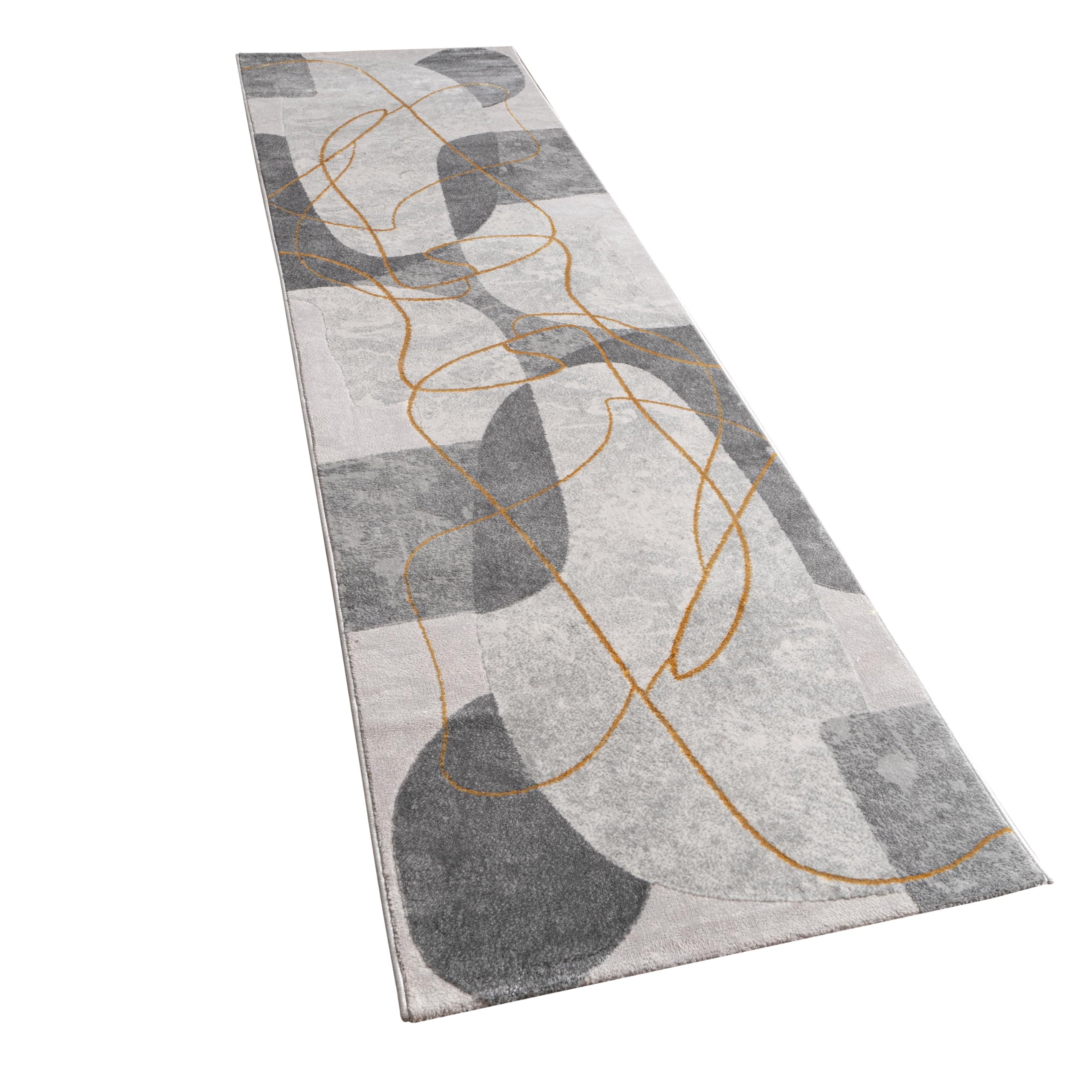Tapis à Poils Courts Gris 80x150 Cm - Motif Abstrait Effet 3D - Pour Salon, Chambre - 100% Polypropylène