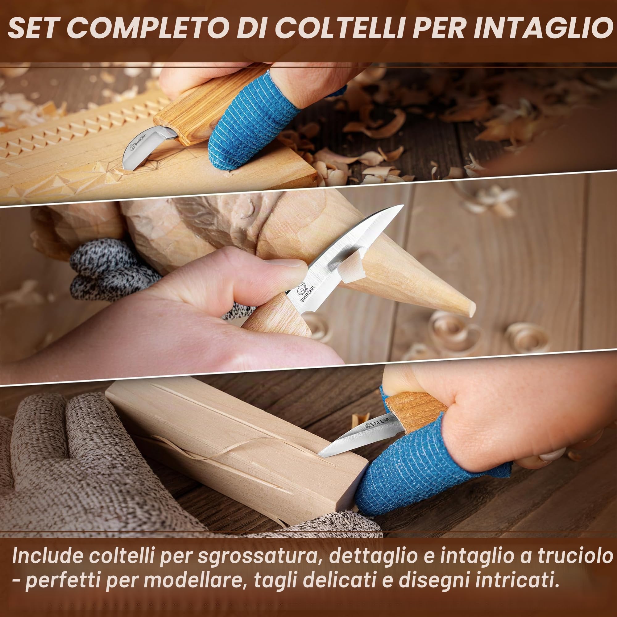 BeaverCraft S15 - Kit per intaglio del legno, set di strumenti per intaglio del legno, kit di coltelli da intaglio, set di coltelli da intaglio, per principianti