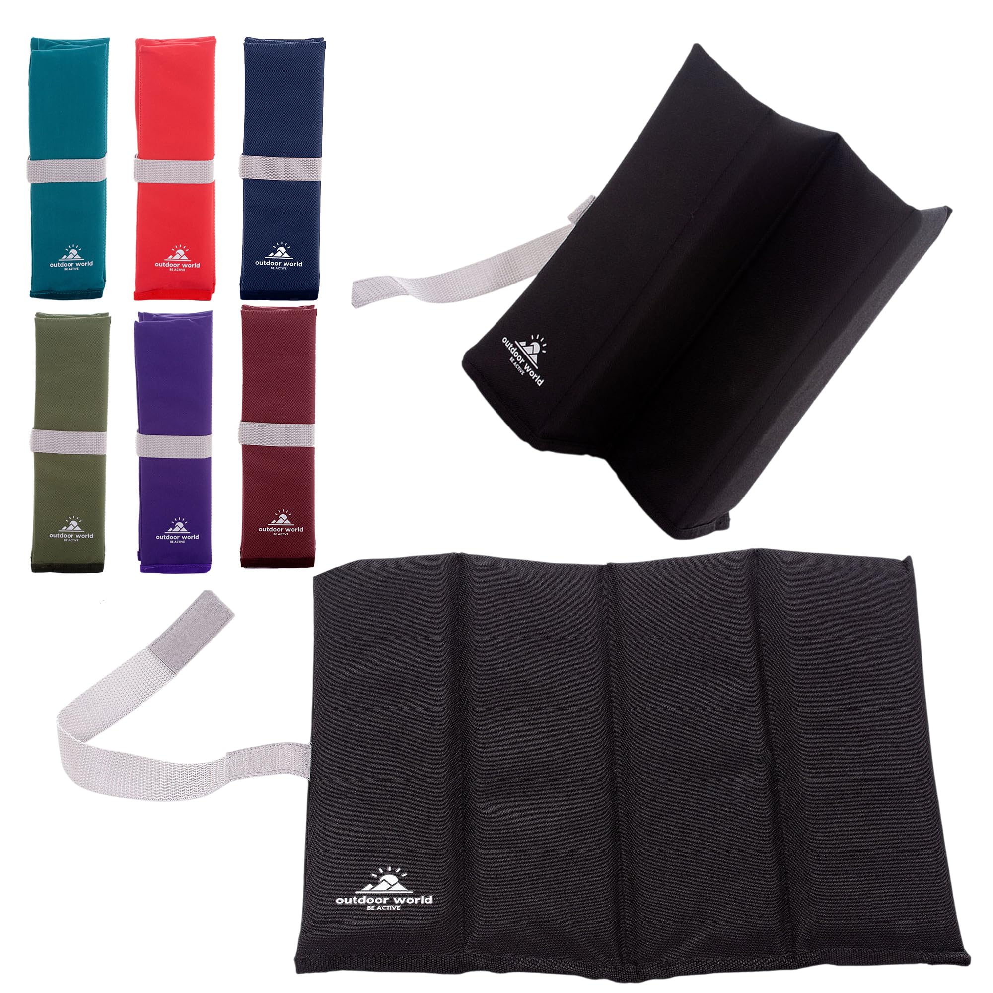 Outdoor World Folding Sit Mat - Portable Seat Pad - Lightweight Sitting Cushion for Hiking Outdoors Camping Park Picnic Fishing Beach Playground Thermally Insulated, Waterproof, Moisture proof (Black)