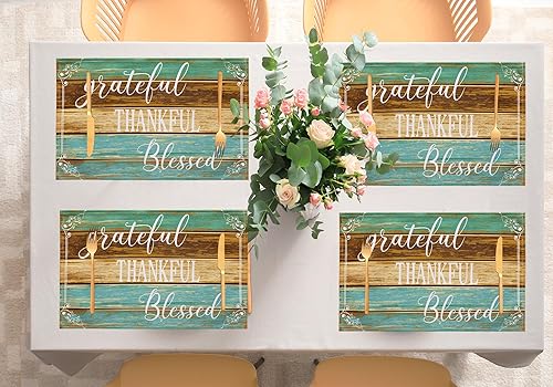 Miniatura 6 de Juego de 4 manteles individuales para mesa de granja, de lino, lavables, resistentes al calor, tela lavable, impermeable, rectangular, para cocina,