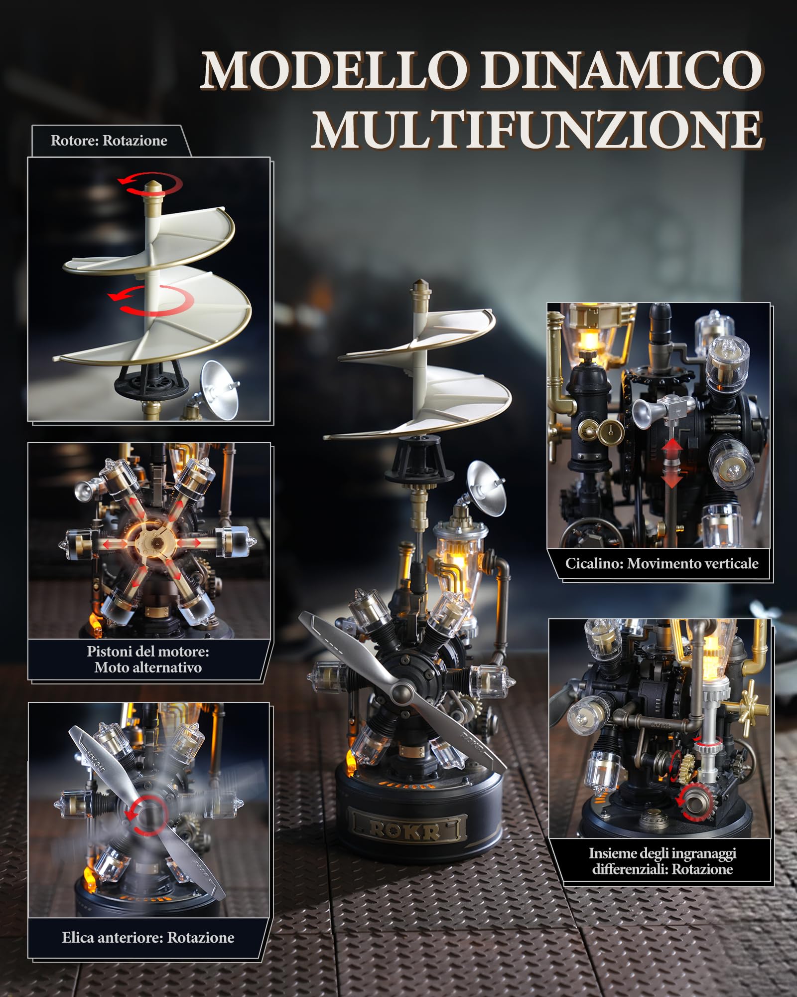 ROKR Puzzle 3D Modello di Assemblaggio Meccanico Elicottero rotante, Modellismo da Costruire Adulti Plastica Metallo, Città Industriale dei Regali Artigianali Fai da Te (Rotating Helicopter)