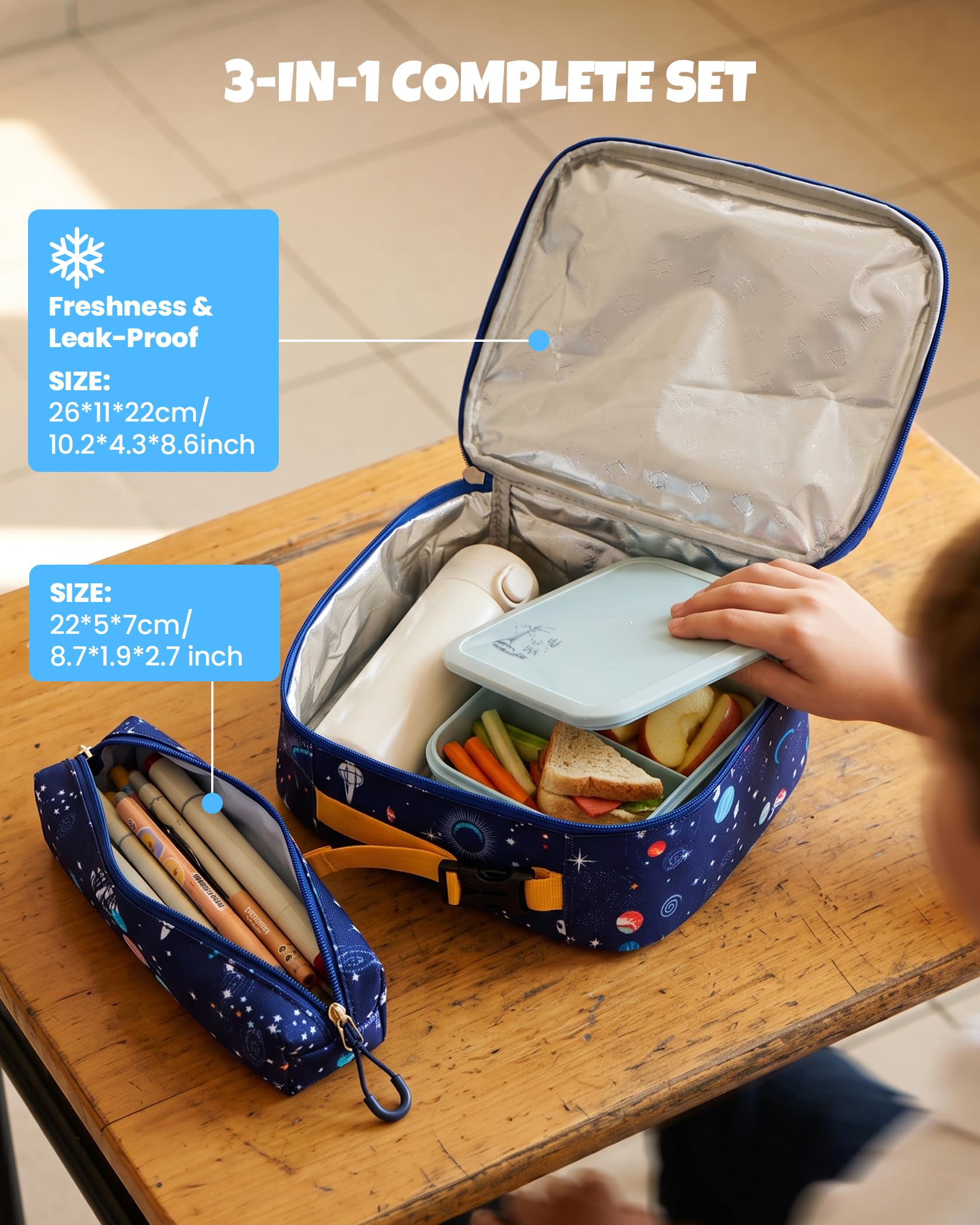 Amythe Set 3 pièces Cartable Garçon dès 1ère année Réfléchissant | Sac à dos Enfant Ergonomique Léger 18L Primaire Imperméable Astronaute